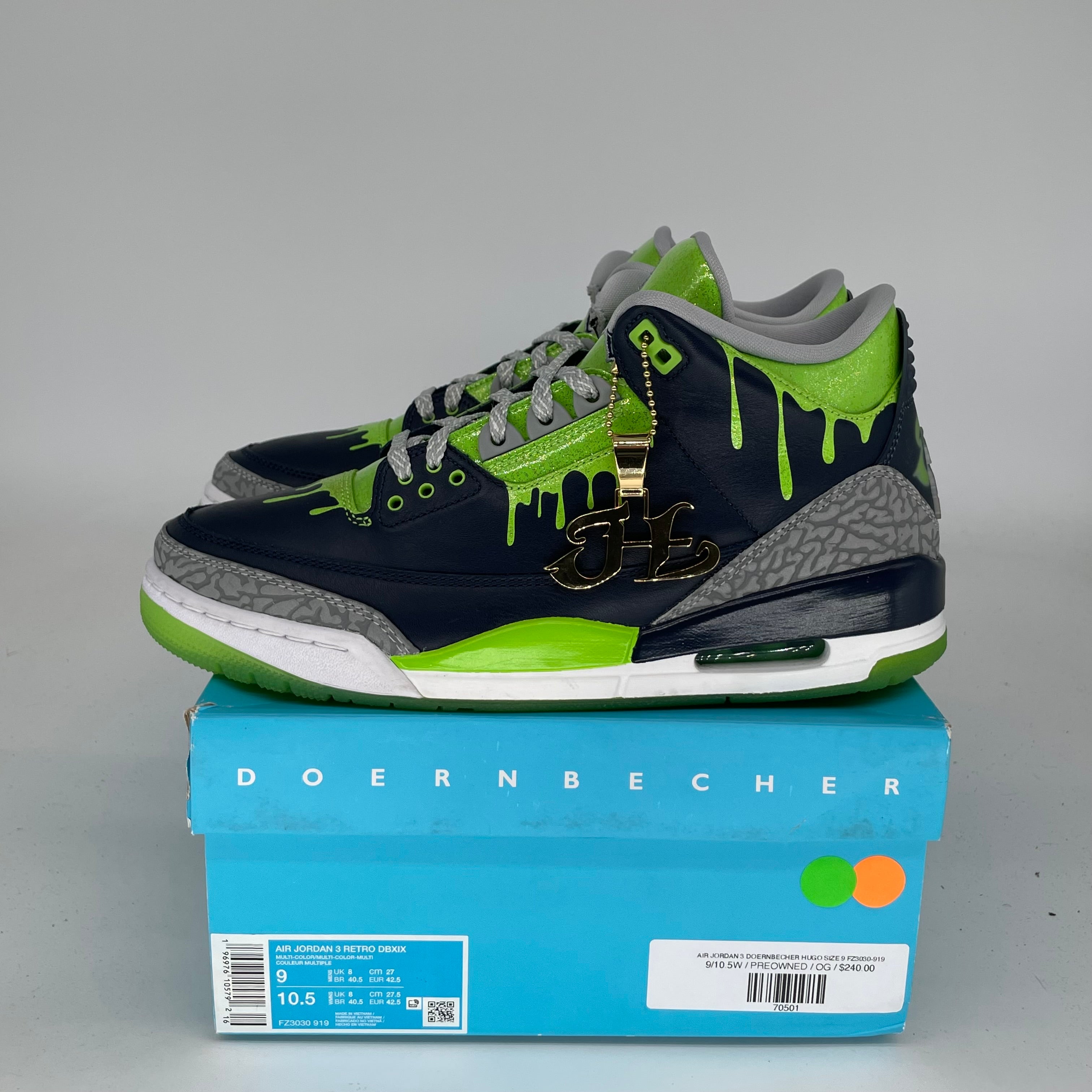 Original Air Jordan 3 Doernbecher Hugo Size 9 Men's Basketball Shoes FZ3030-919 - Retro Sneakers for Streetwear & Basketball Enthusiasts