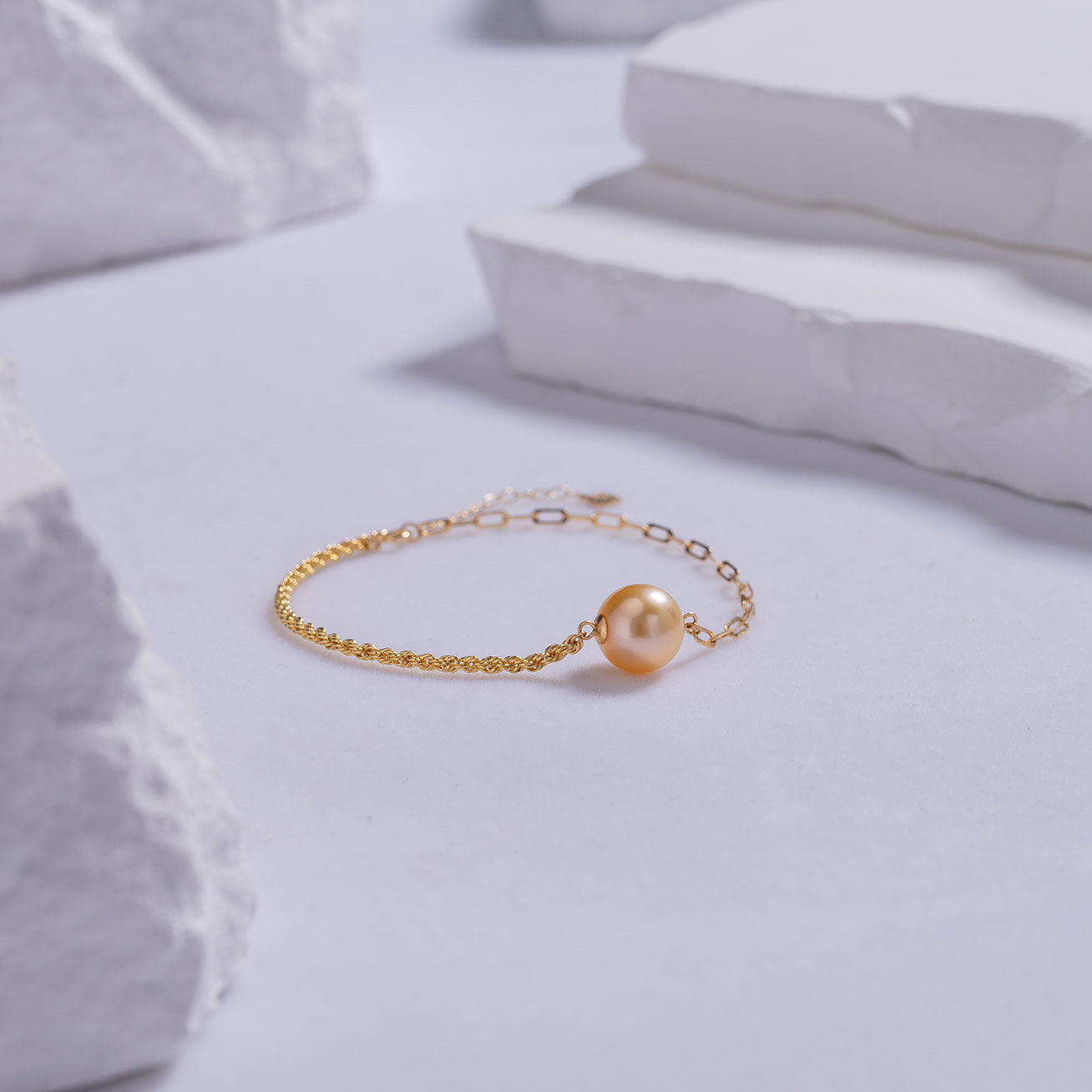 18K Solid Gold Golden South Sea Pearl Bracelet for Women - Luxury Pearl Jewelry Gift for Anniversary, Wedding & Special Occasions | KB00021