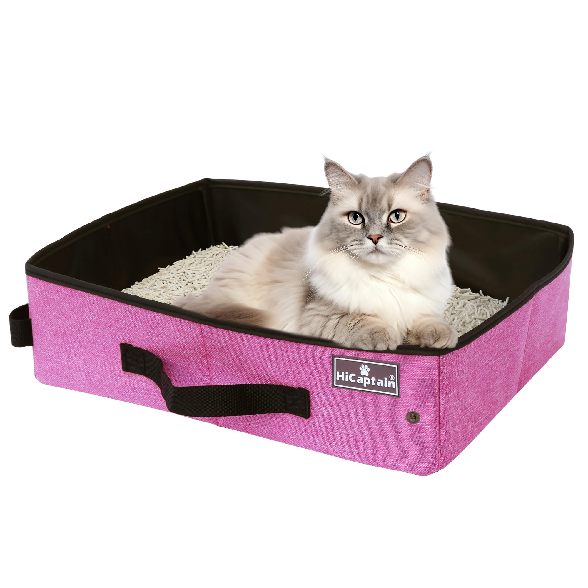 HiCaptain Portable & Collapsible Cat Litter Box for Travel - Leak-Proof, Sturdy & Lightweight Design - Perfect for Car Trips with Medium Cats & Kittens (Pink) - Ideal for Road Trips, Camping & Vet Visits