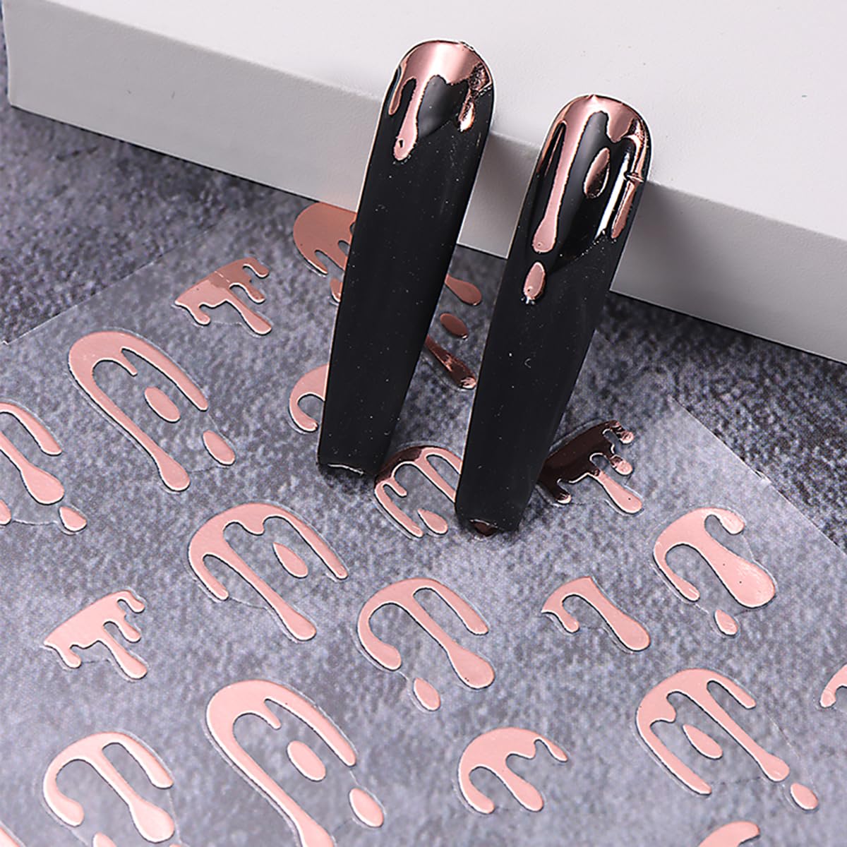 Halloween Nail Art Stickers - 4PCS Black, Gold, Rose Gold, Laser Silver Blood Drop Design 3D Self-Adhesive Nail Decals for Nail Art Decorations | Perfect for Halloween Parties, Costume Events & Spooky Nail Designs