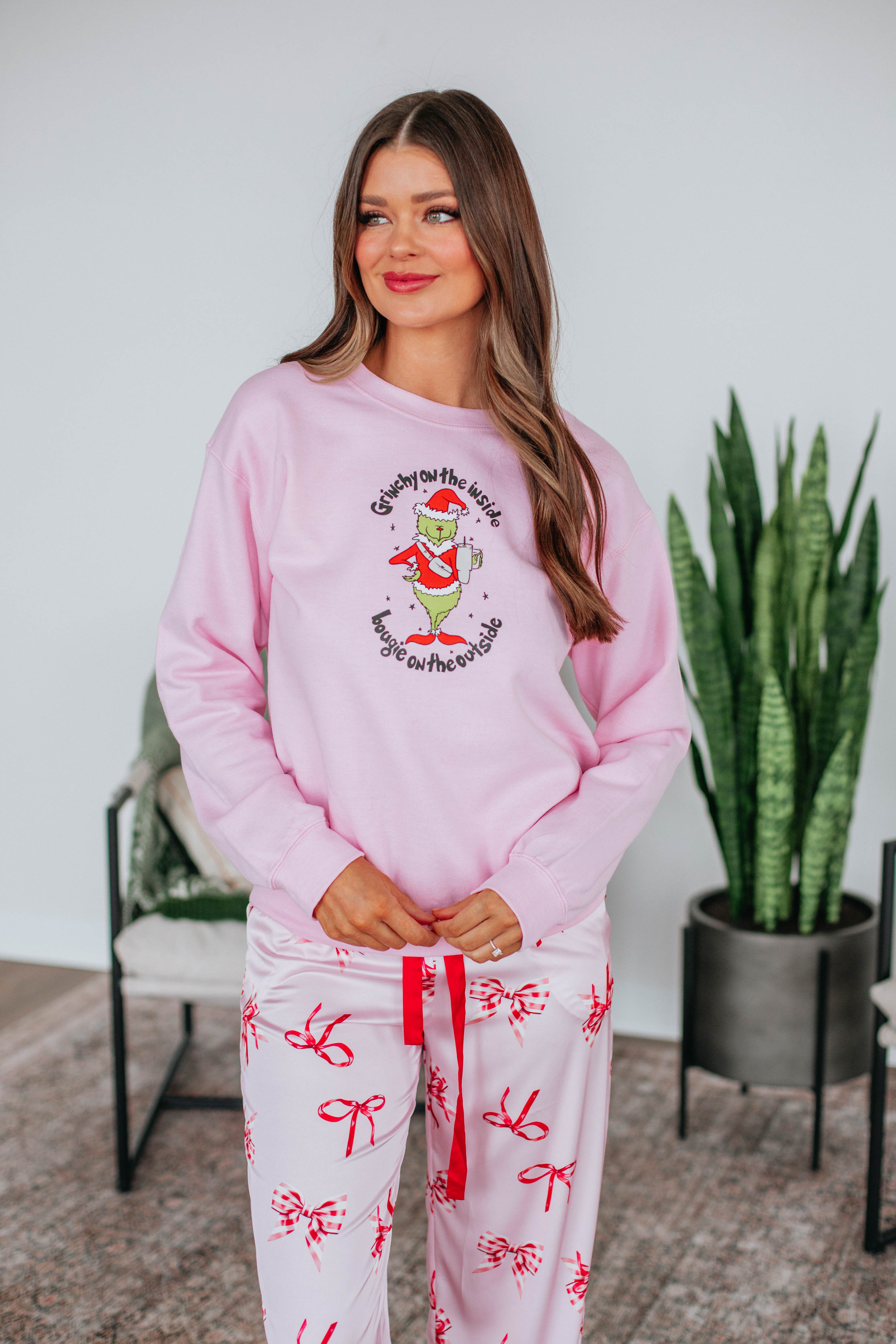 Grinchy On The Inside Christmas Sweater - Festive Holiday Crewneck Pullover for Ugly Sweater Parties & Family Gatherings