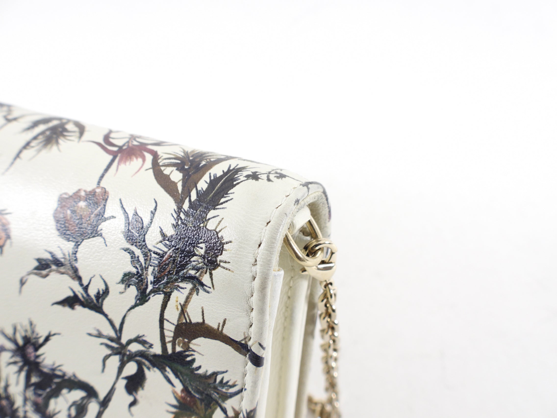 Dior Lady Dior Ivory Leather Floral Pouch Wallet on Chain - Luxury Crossbody Bag for Women, Perfect for Evening Parties & Special Occasions
