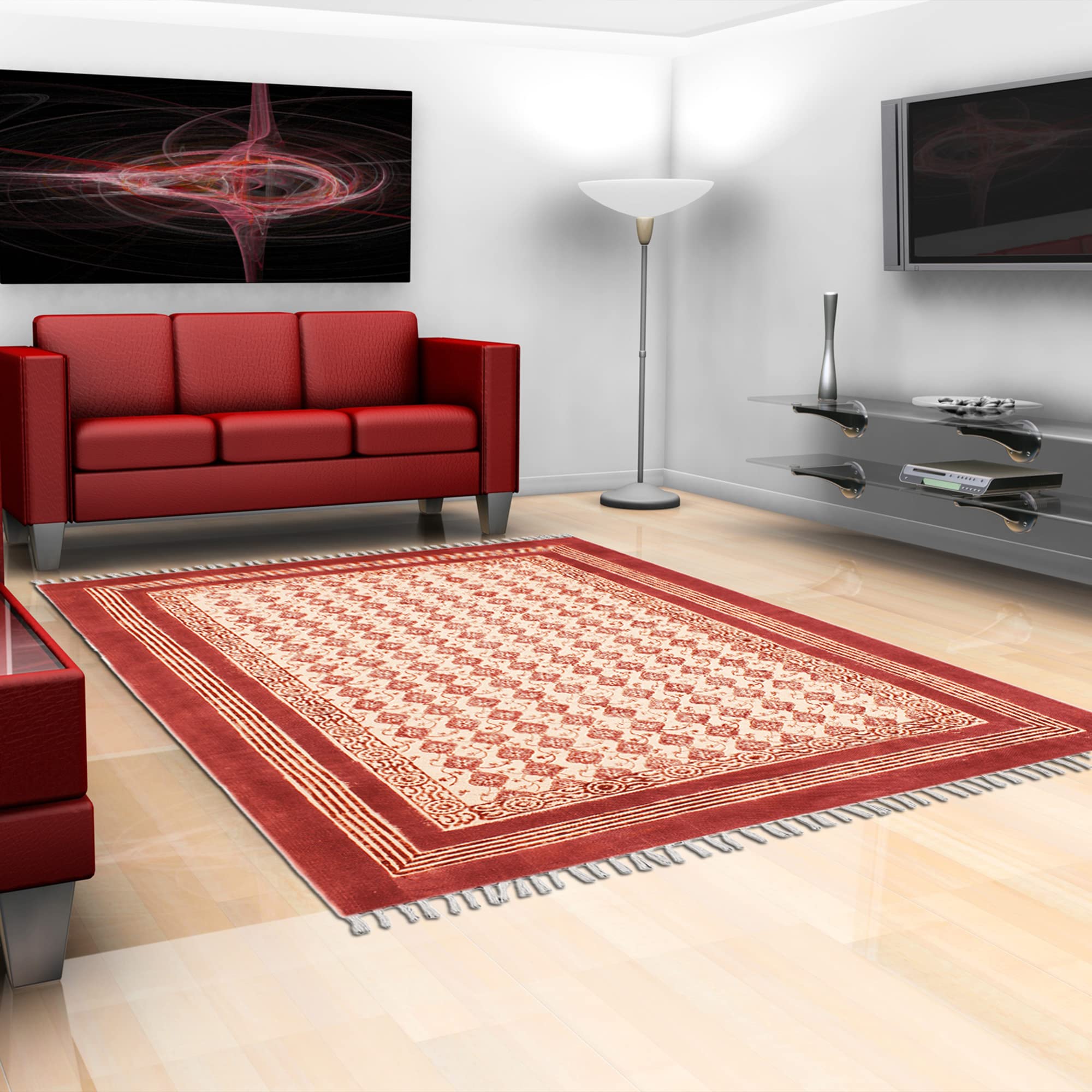 12x18 Ft Maroon Red Cotton Dhurrie Floral Kilim Rug - Handwoven Flatweave Indoor Outdoor Carpet for High Traffic Areas | Perfect for Bedroom, Dining Room & Living Room Decor
