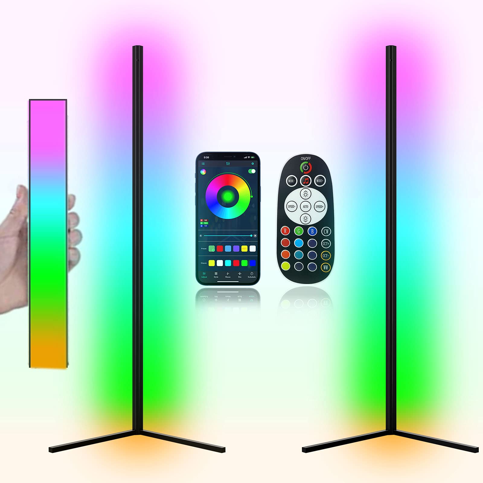 Modern 2-Pack LED Corner RGB Floor Lamp - Smart App & Remote Control, 40W Color Changing Light for Bedroom & Living Room - Perfect for Ambient Lighting, Home Theater & Party Decor