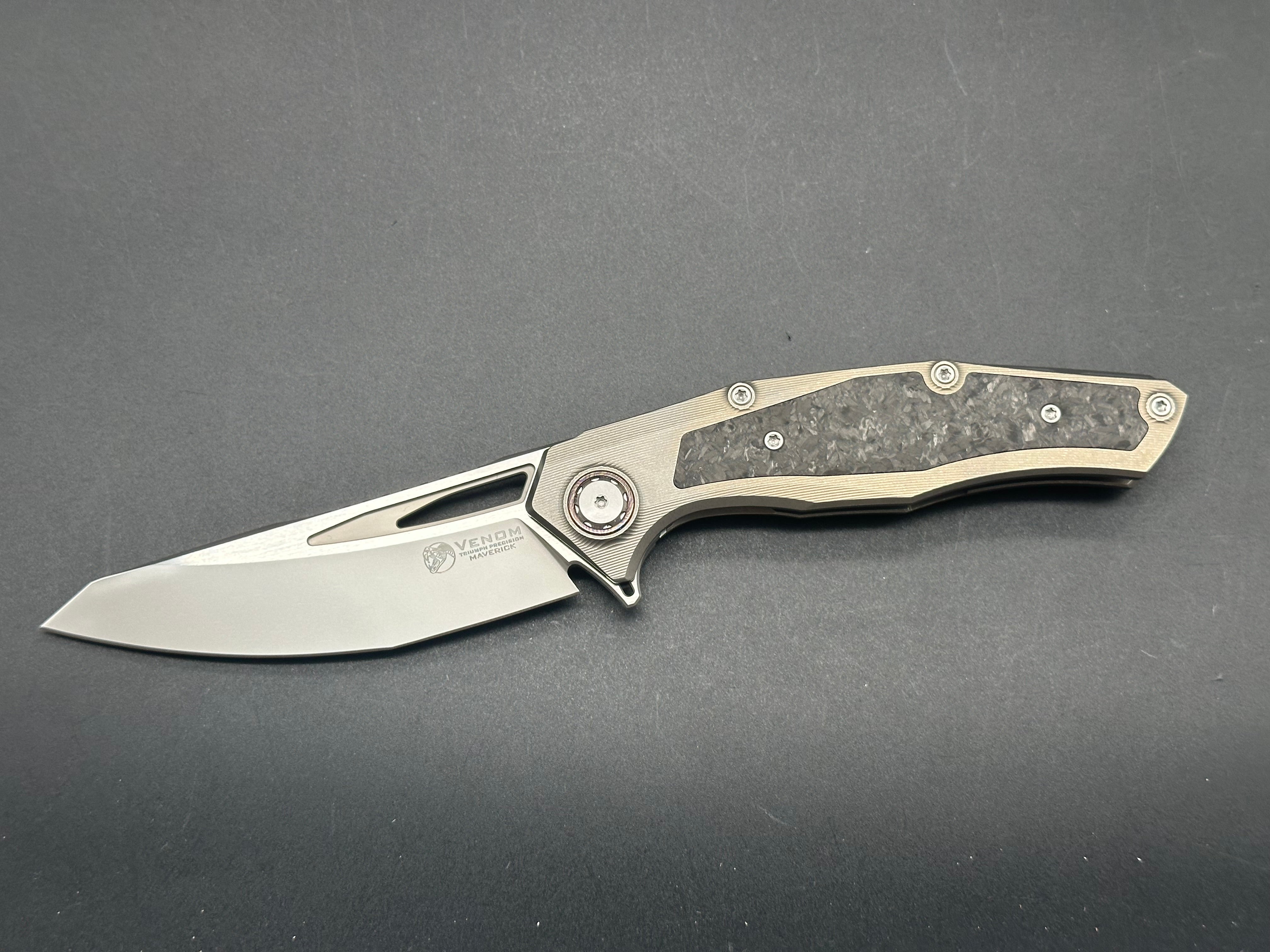 Kevin John Venom Maverick Titanium & Carbon Fiber Handle Folding Knife with M390 Steel Blade - EDC, Outdoor, Camping, Survival Gear