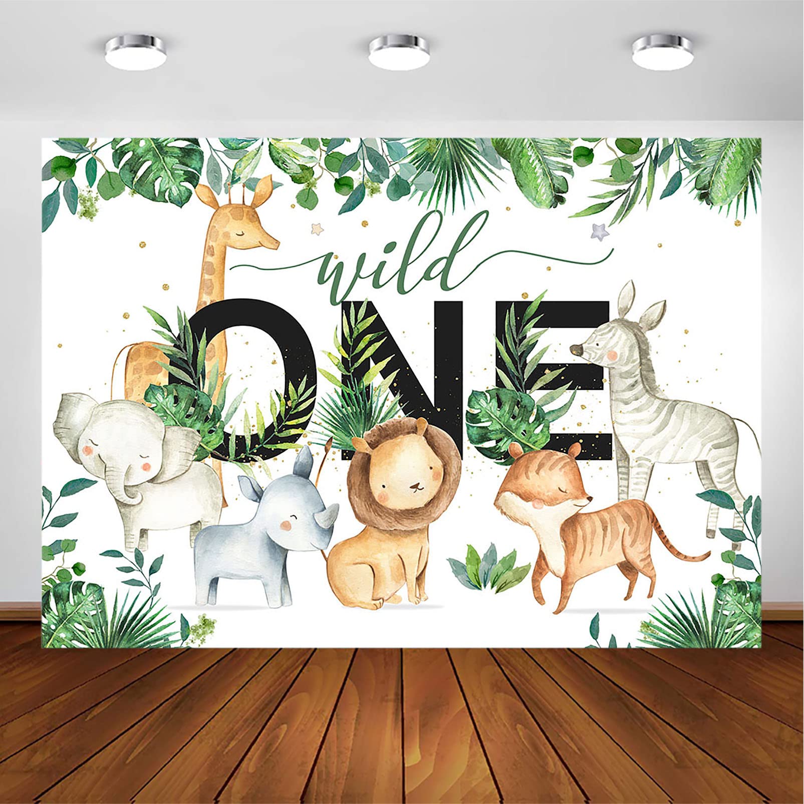 Avezano Wild One Safari Backdrop for Boys 1st Birthday Party Decorations - Jungle Animals Theme Photography Background for Photoshoot (7x5ft Green) - Perfect for Baby Showers, First Birthday Photos, and Jungle-Themed Events