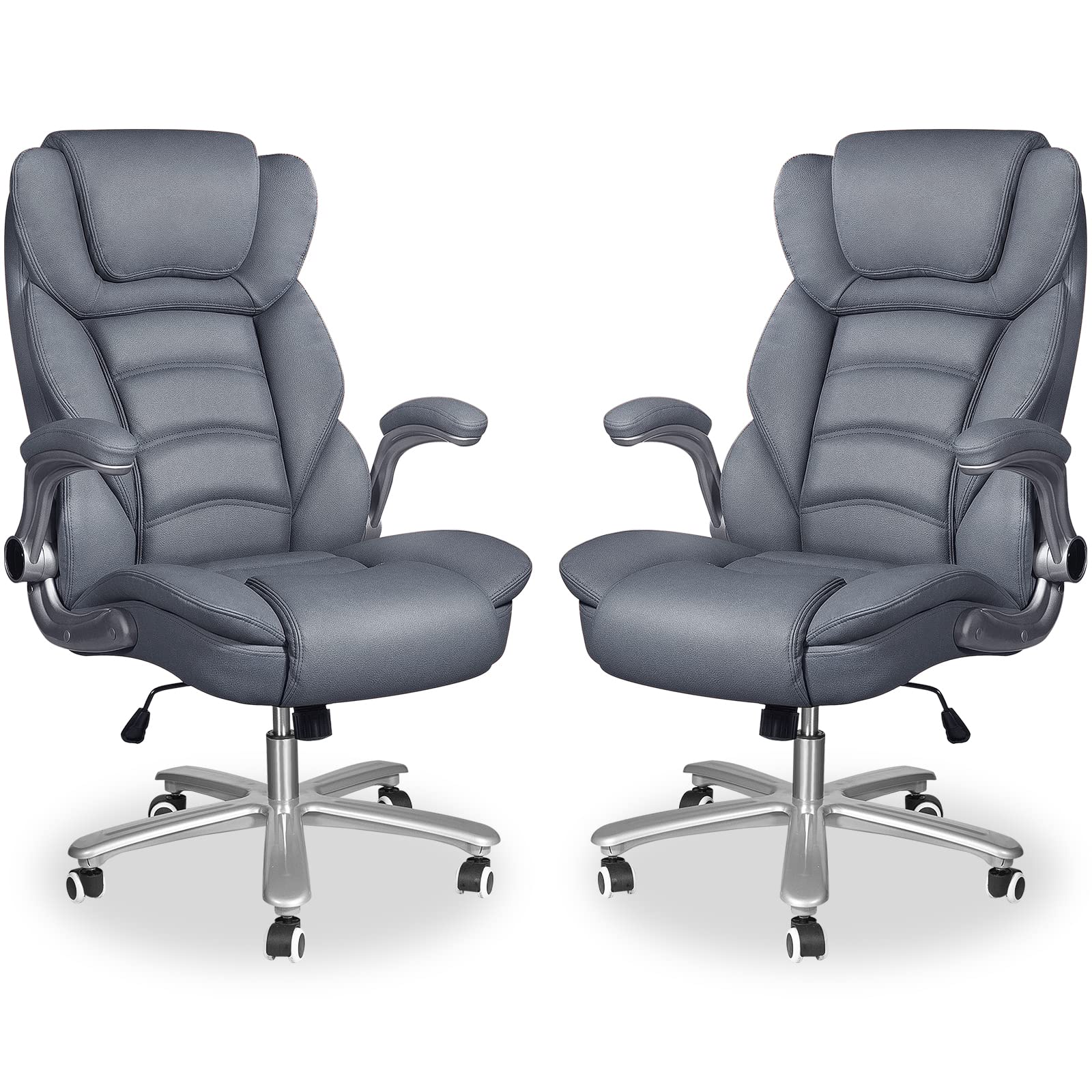 Premium Big and Tall Executive Office Chair for Heavy People up to 400lbs - Wide Seat High Back Leather Desk Chair with Lumbar Support & Adjustable Armrests - Ergonomic Grey/Blue Chair for Home Office, Conference Rooms & Executive Suites