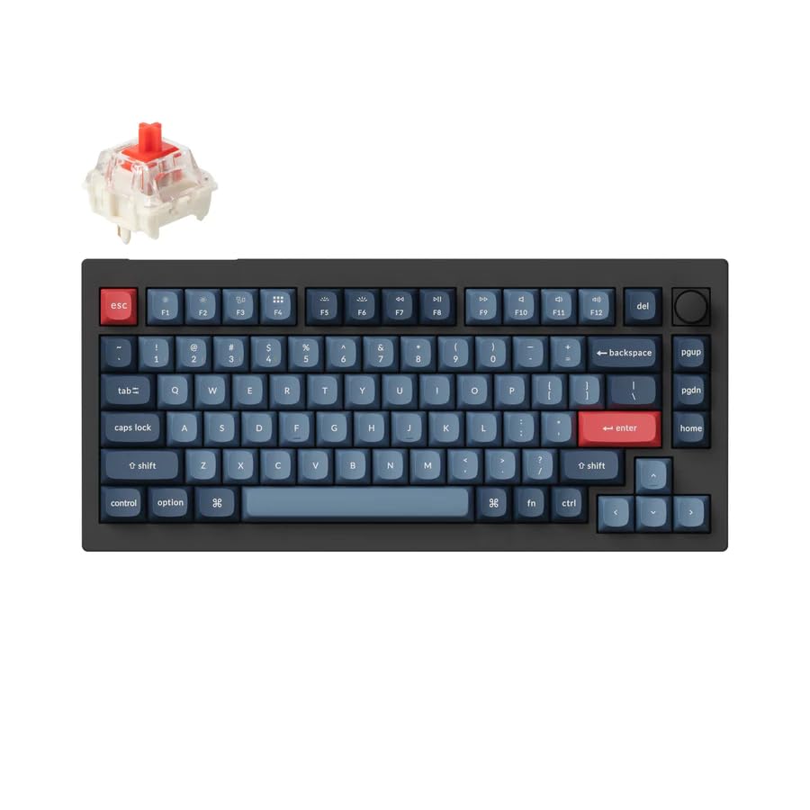 Keychron V1 Max 75% Wireless Custom Mechanical Keyboard - QMK/VIA Programmable, Bluetooth 5.1/2.4GHz/Wired, RGB Backlit, Hot-Swappable Gateron Jupiter Red Switches - Compatible with Mac/Windows/Linux - Perfect for Gaming, Coding & Office Work
