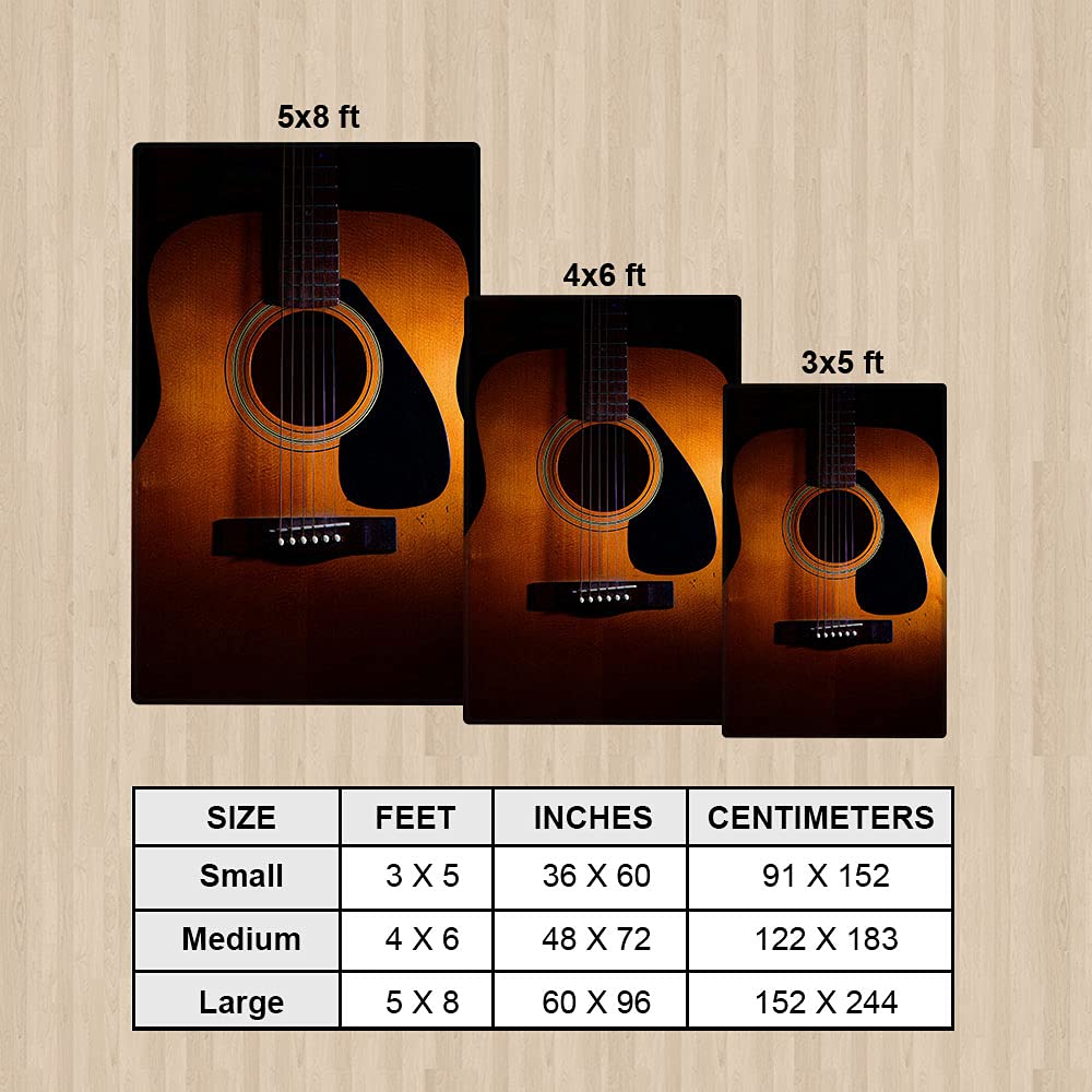 5x8 ft Fluffy Shaggy Guitar Rug - Music Themed Bedroom Carpet for Guitar Lovers, Soft Modern Floor Mat, Home Decor (QNK637R) | Perfect for Living Room, Music Studio & Gift for Musicians