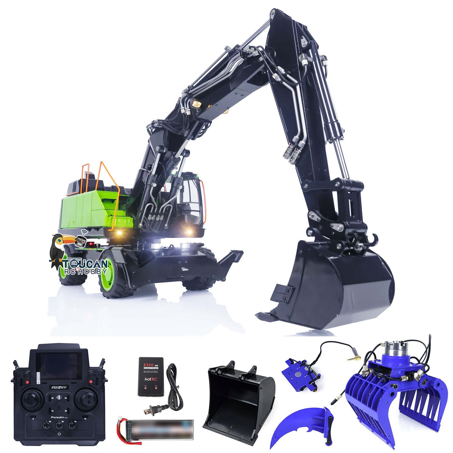 1/14 Scale Metal EC380 MT Model RC Excavator - Hydraulic Wheeled Radio Control Engineering Vehicle with Tiltable Clamshell Bucket for Construction Simulation & Hobbyist Collectors - Perfect for Outdoor Play, DIY Projects & RC Enthusiasts