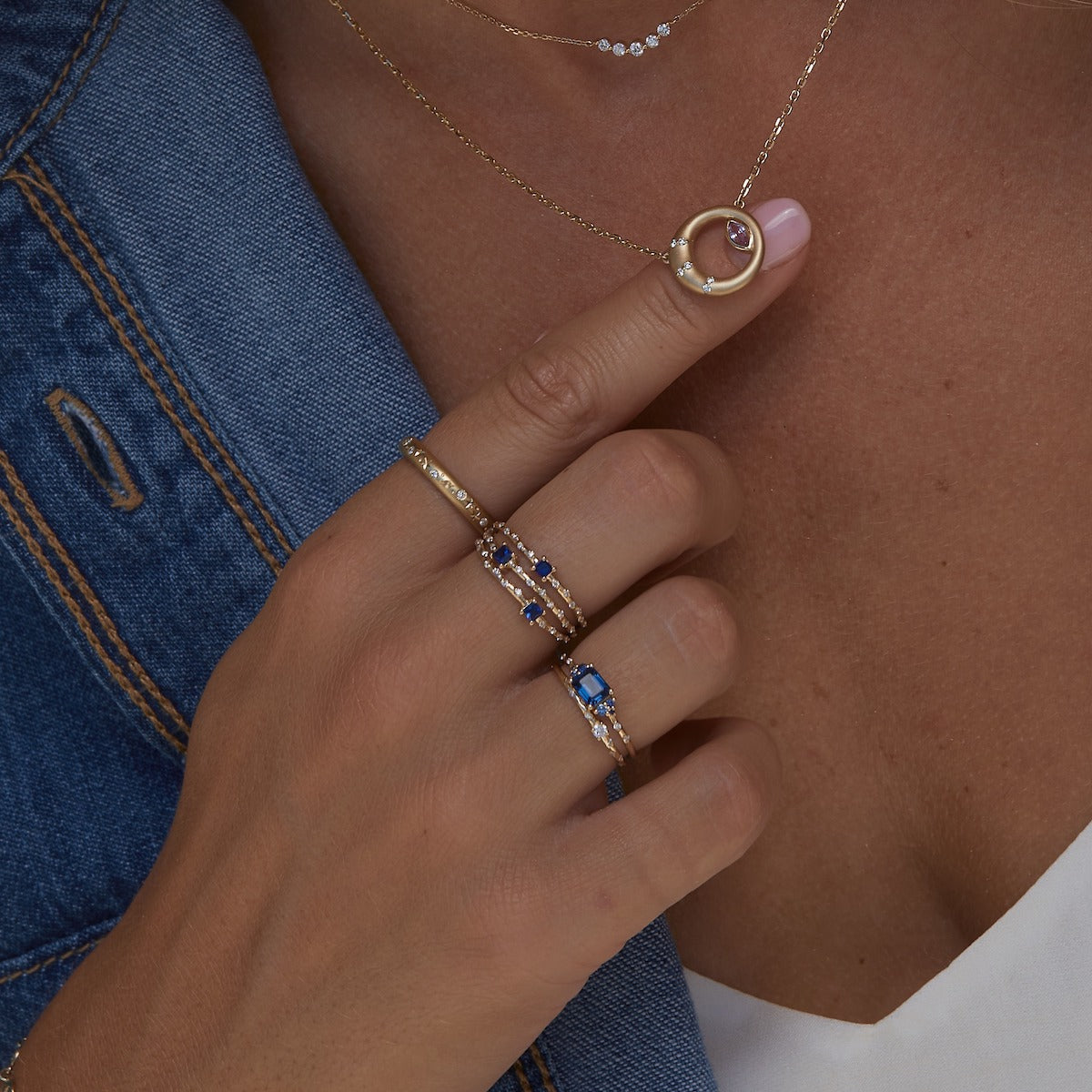 Starry Sapphire Triple Band Ring - Elegant Blue Gemstone Jewelry for Women - Perfect for Weddings, Anniversaries & Special Occasions