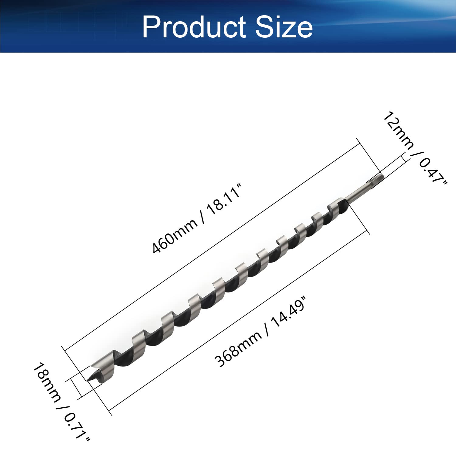 Auniwaig Auger Drill Bit - 18mm Hex Shank Wood Boring Bit, High Speed Steel for Electric Bench Drill | Perfect for Woodworking, Carpentry & DIY Projects