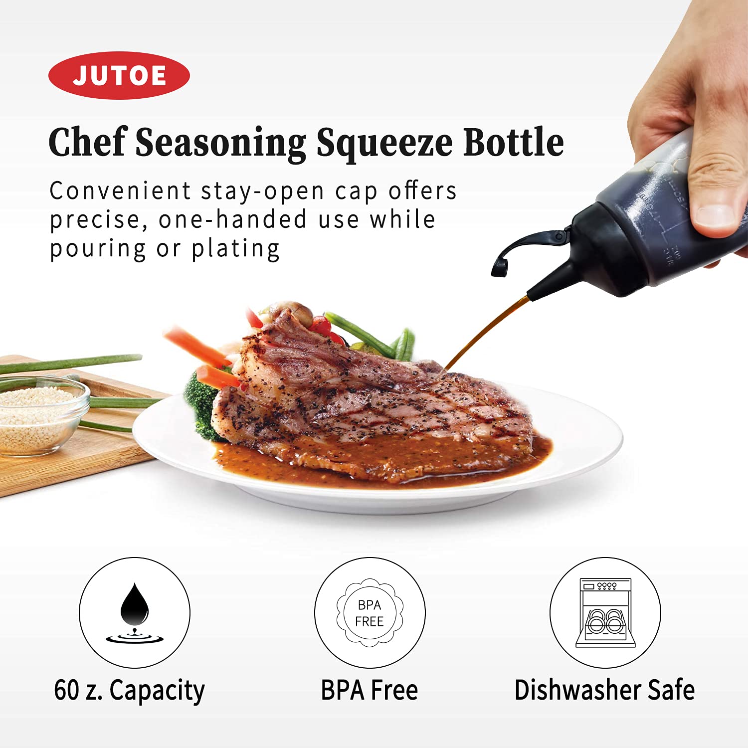 Jutoe 3-Pack 6 oz Plastic Squeeze Bottles with Leak-Proof Cap - Condiment, Ketchup & Sauce Dispenser for Kitchen, BBQ, Picnic & Restaurant Use