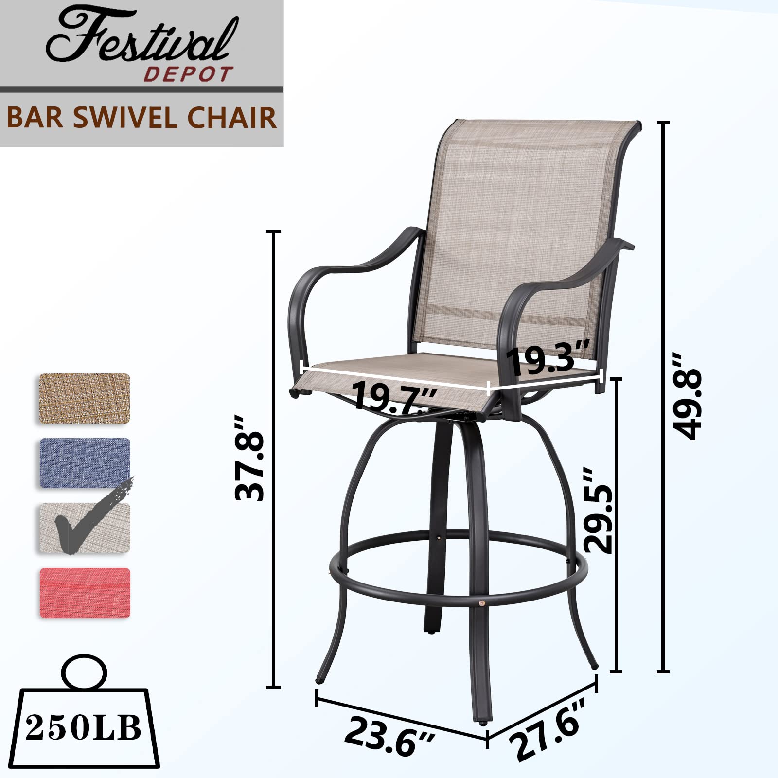 6-Piece Patio Dining Set with Swivel Bar Stools & Tempered Glass Table - Outdoor Metal Bistro Furniture for Yard, Garden, Deck or Poolside (Taupe) - Perfect for Entertaining, BBQs & Relaxing Outdoors