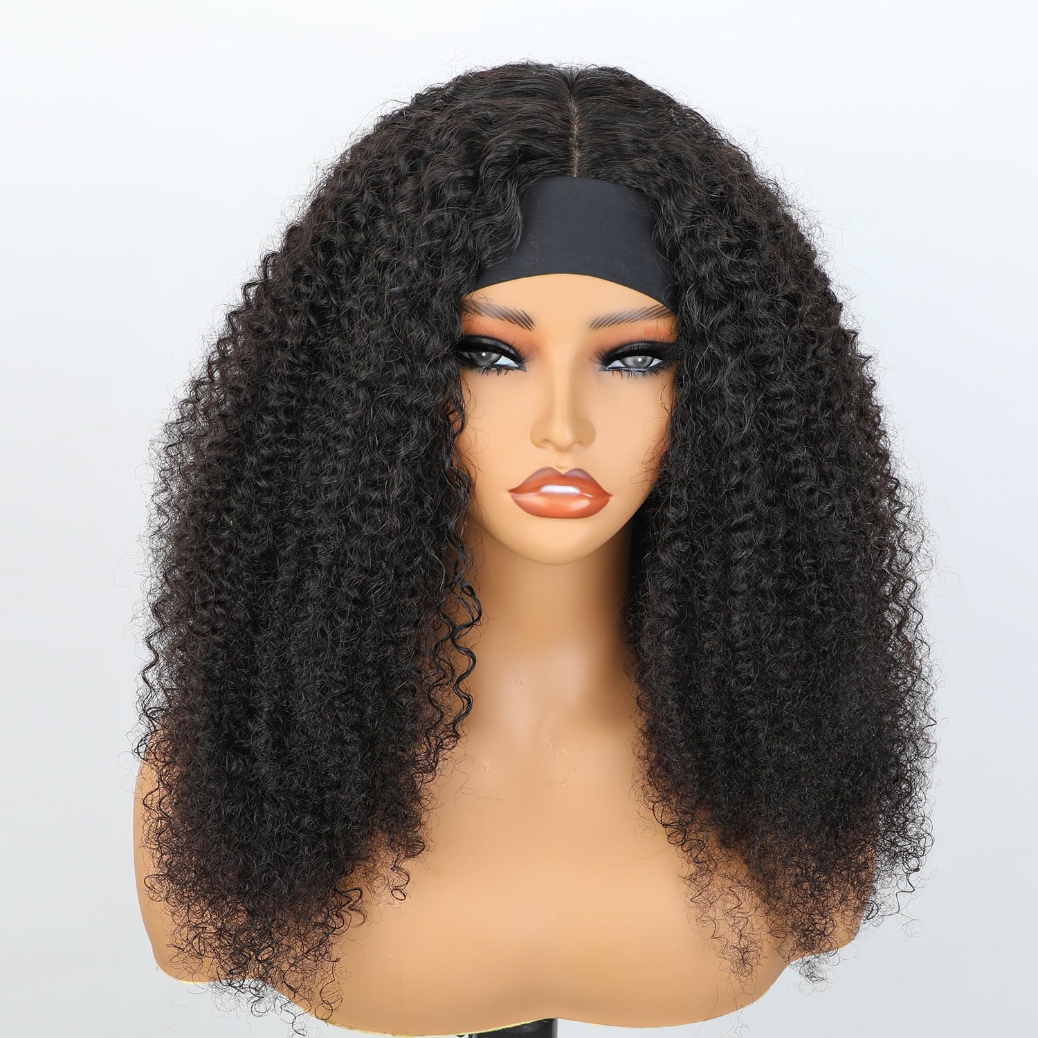 BLY 180% Density 10A Grade Mongolian Afro Kinky Curly Human Hair Wig - Natural Scalp Top, Middle Part, Glueless Headband Wig for Women (26 Inch) - Perfect for Protective Styling, Cosplay & Everyday Fashion