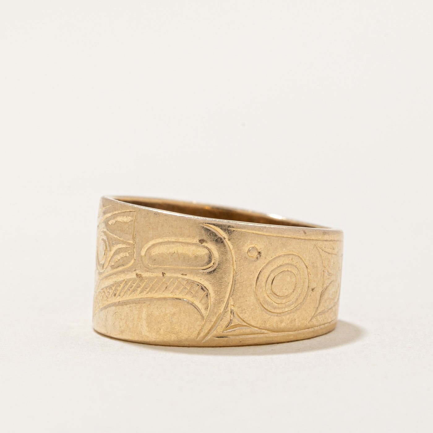 12k Yellow Gold Indigenous Art Band Ring - Size 4.5 - Handcrafted Native American Inspired Jewelry for Women - Perfect for Weddings, Anniversaries & Cultural Celebrations