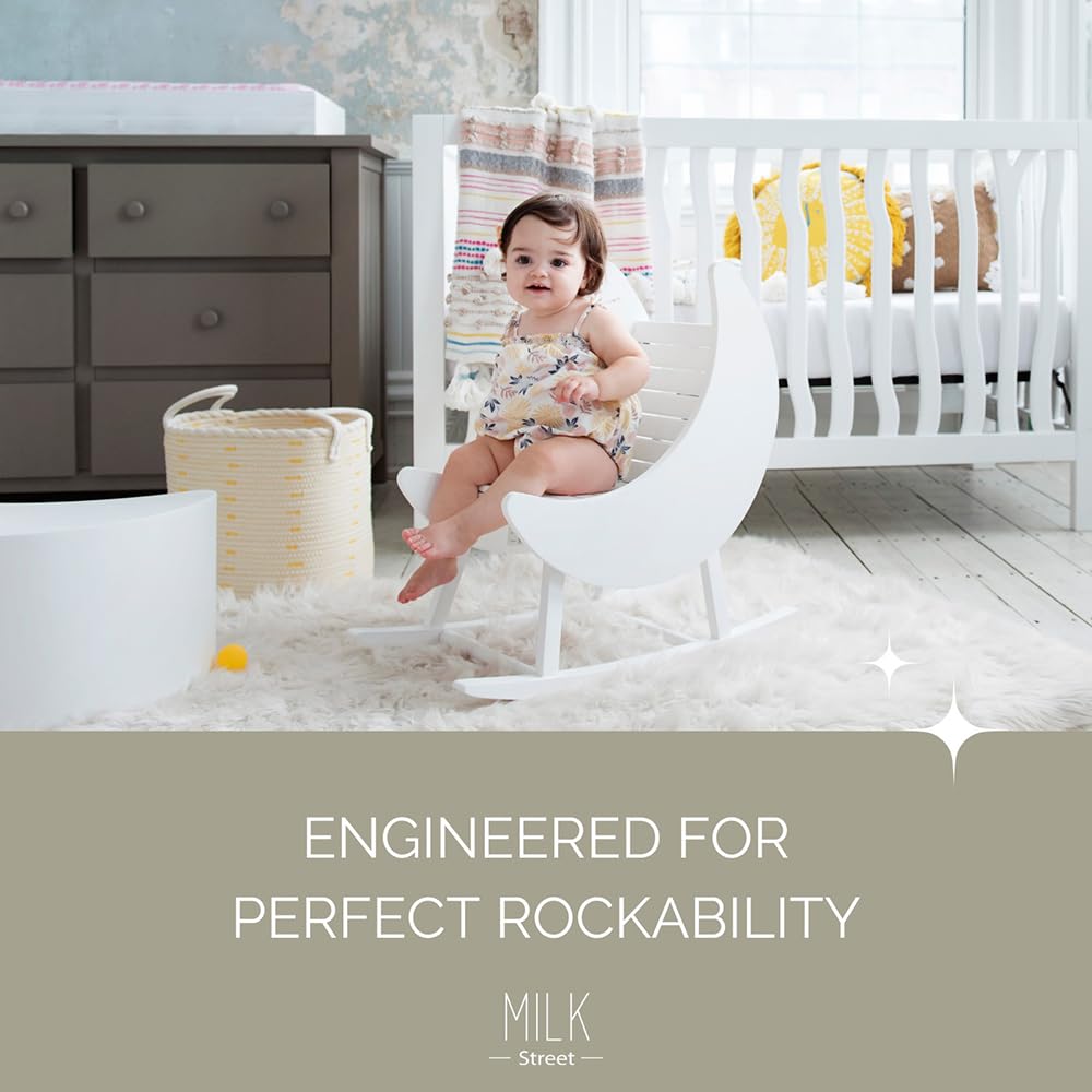 White Baby Crescent Moon Rocker - Gentle Infant Rocking Chair for Nursery, Bedroom & Playtime - Newborn to Toddler Safe Rocking Seat