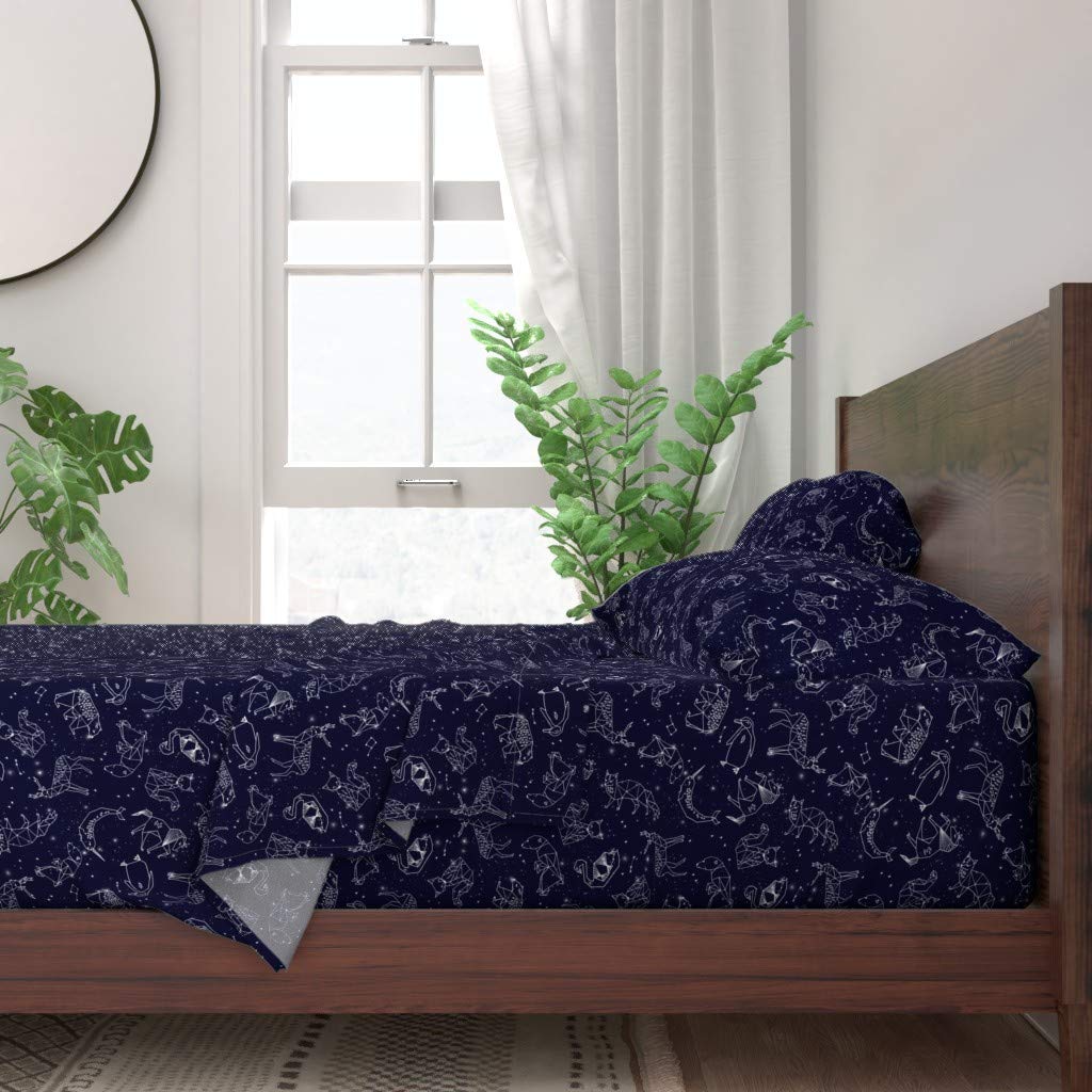 Premium 100% Cotton Twin 3-Piece Sheet Set | Constellation Origami Animal Astronomy Stars Night Sky Navy Blue Print | Soft Breathable Bedding for Kids & Adults | Perfect for Dorm Rooms, Guest Bedrooms & Cozy Nights