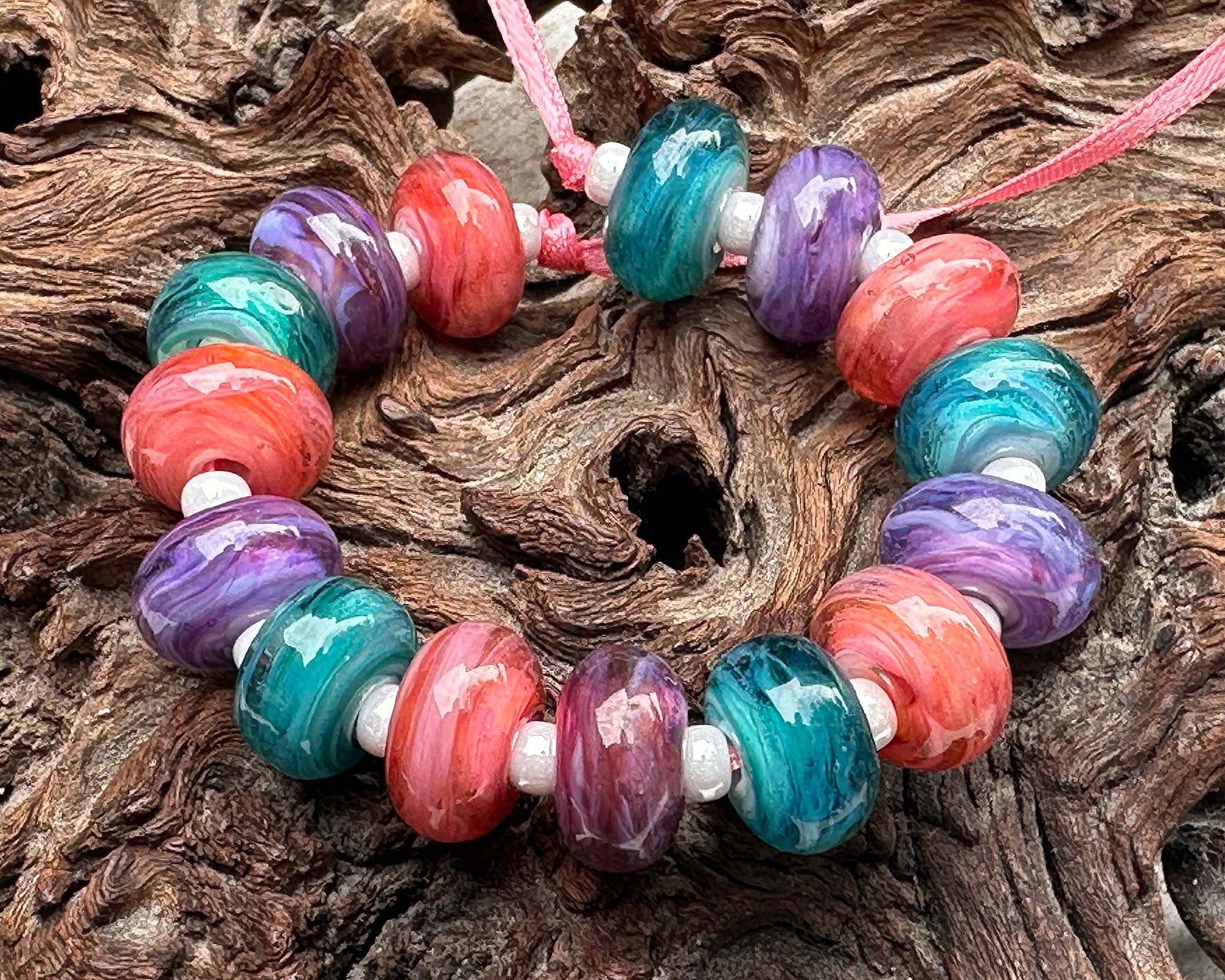 15 Pastel Swirl Lampwork Glass Beads Set for Jewelry Making - DIY Bracelet, Necklace & Craft Projects - SRA Certified Artisan Beads