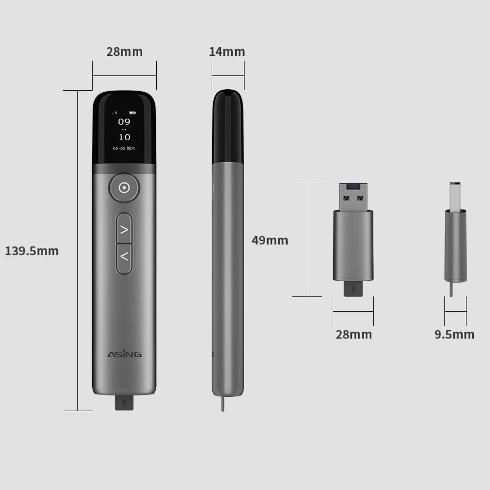 ASiNG Wireless Presenter Remote with Green Laser Pointer - USB & Bluetooth PowerPoint Clicker for Mac, iPad, Laptop - Presentation Slide Advancer for Teachers, Business Meetings & Online Classes