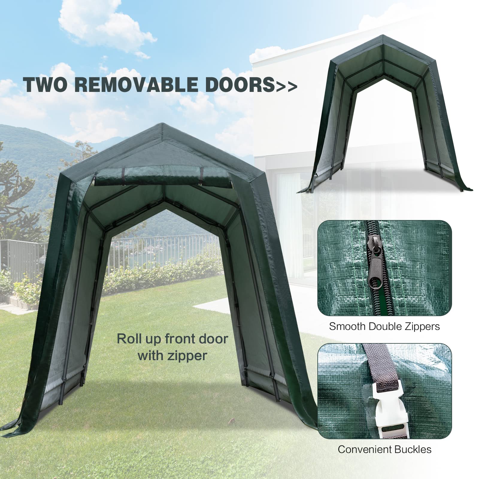 ERGOMASTER 10x10 FT Heavy-Duty Outdoor Carport Shelter - Waterproof Ripstop Cover with Metal Frame for Motorcycle, ATV & Vehicle Storage - Perfect for Patio, Backyard & Driveway Protection