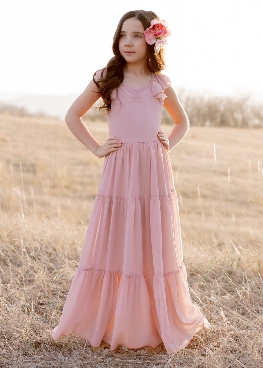 Varvara Women's Nude Pink Dress - Elegant Flowy Midi Dress for Wedding Guest, Cocktail Party & Special Occasions