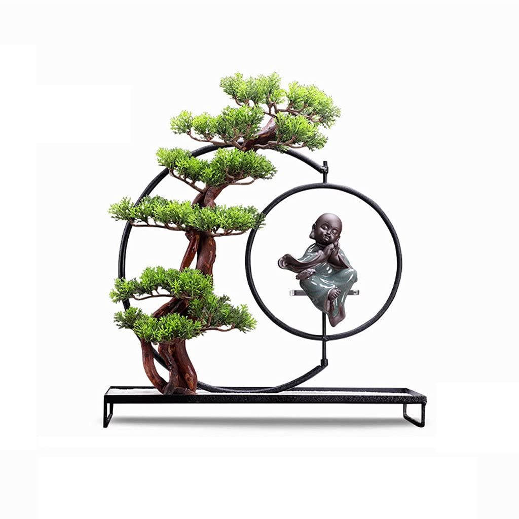 XIAOSAKU Artificial Pine Bonsai Tree - 18.5 Inch Fake Green Plant for Home Decor, Indoor Potted Simulation Plants for Living Room, Office, Dining Table - Realistic Large Foliage Decoration for Housewarming Gift & Zen Decor