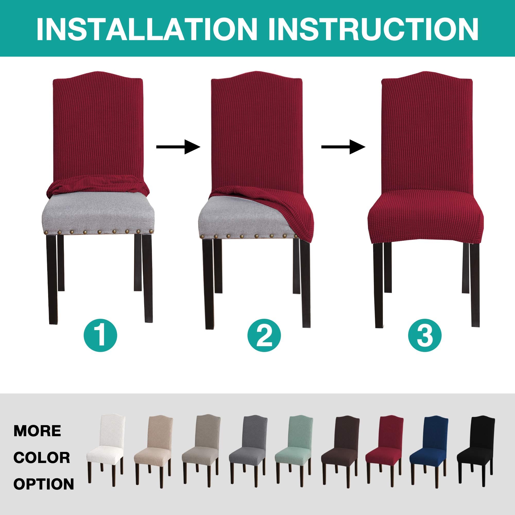 6 Pack Stretchable Spandex Turquoise Dining Chair Covers - Elastic Removable Slipcovers for Parson Chairs, Perfect for Christmas Decor, Restaurants, Weddings & Home Kitchen Use (Burgundy)