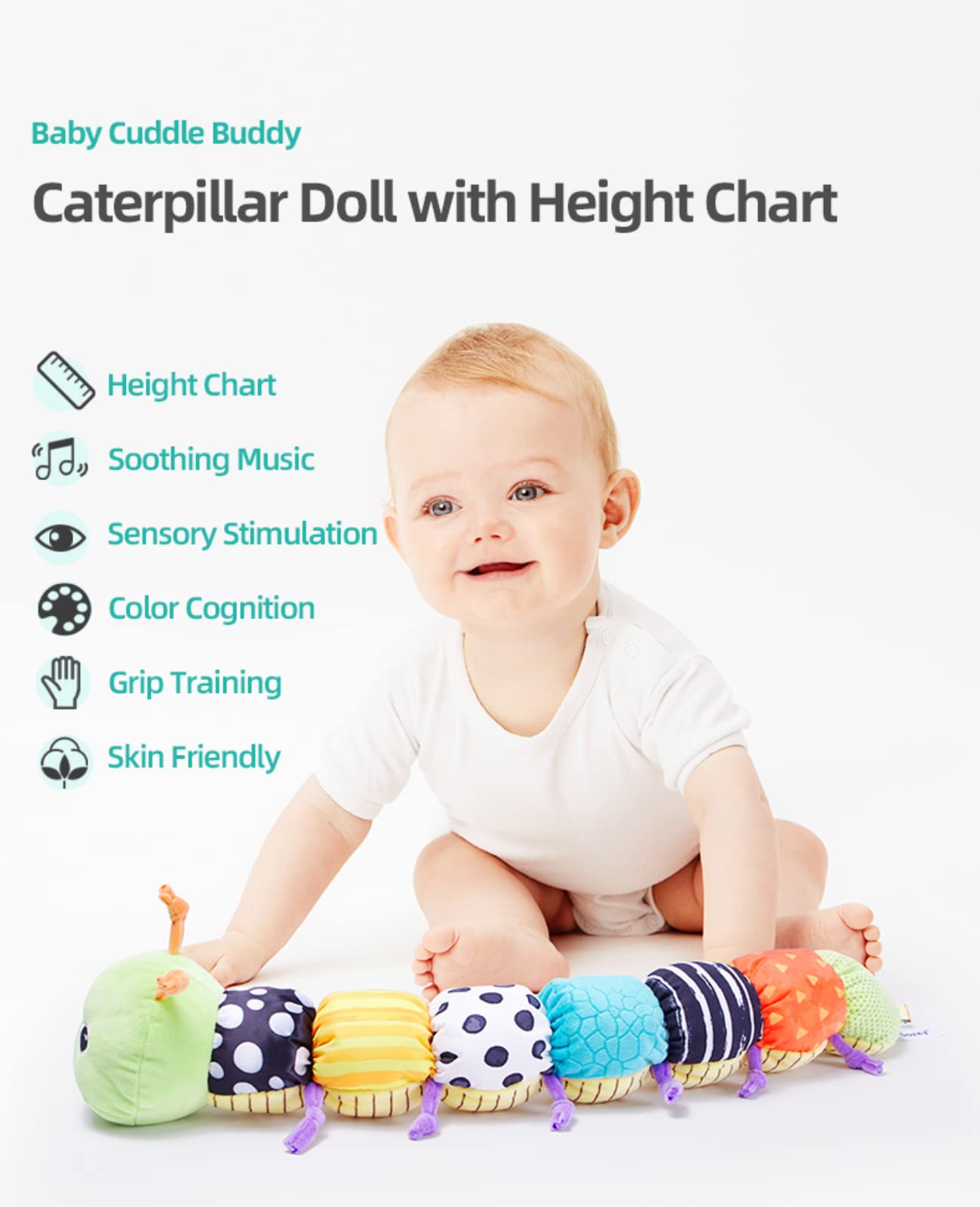 Best Baby Toys for 6-12 Months - Musical Caterpillar Stuffed Animal with Ruler Design, Bell Rings, Crinkle & Rattle Sounds - Developmental Sensory Toys for Newborn Boys & Girls 0-12 Months - Perfect for Tummy Time, Early Learning & Playtime