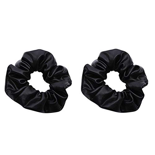 Women's Faux Leather Elastic Hair Ties - 2 Pack Black Hair Bands for Ponytail & Bun, Gold Accent Hair Accessories for Women & Girls | Perfect for Work, Gym, and Everyday Style
