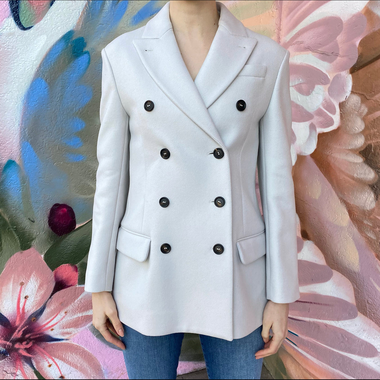 Brunello Cucinelli Light Grey Short Coat Jacket for Women | Size IT38 / US 2-4 | Elegant Outerwear for Work, Travel & Casual Outings