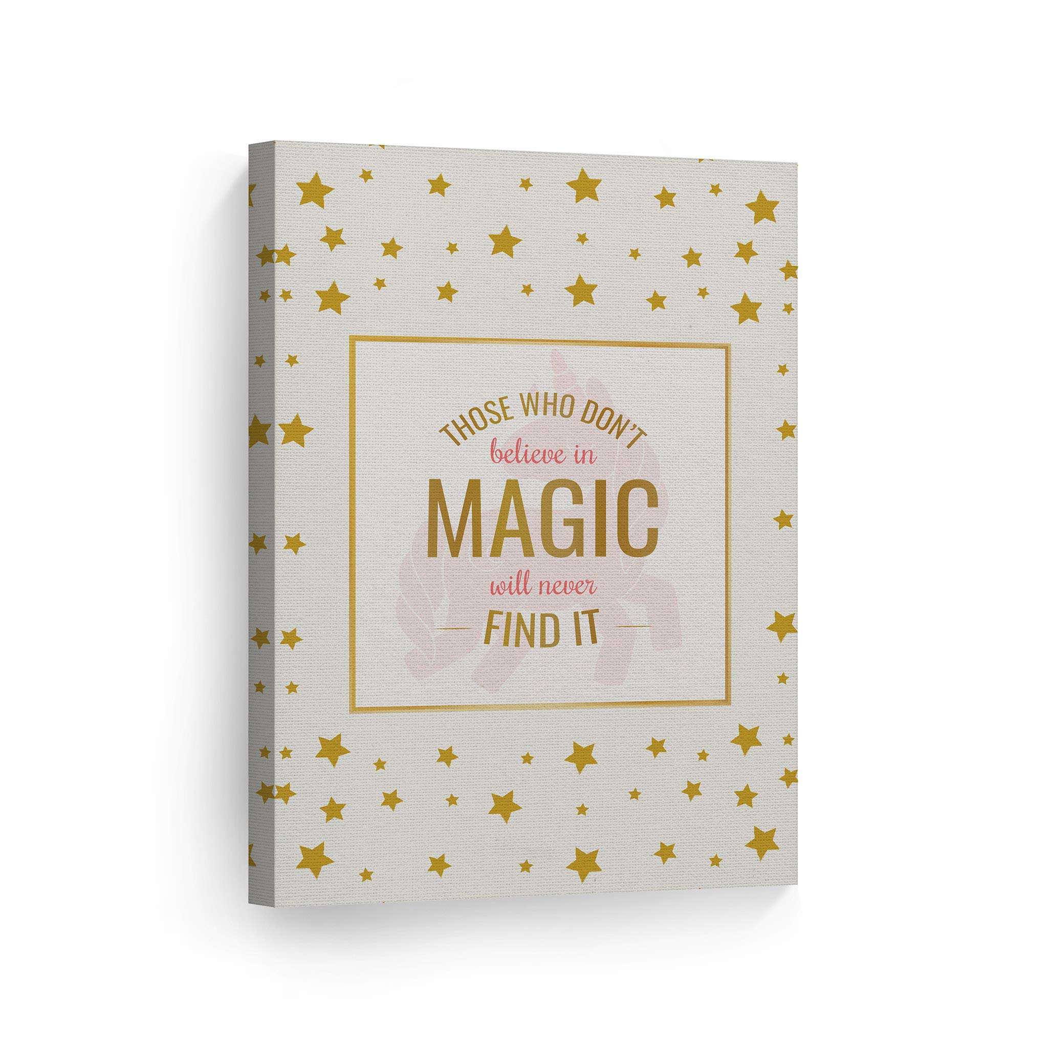 Unicorn Wall Art Canvas Print - Smile Art Design Golden Stars Quote Decor for Kids Room, Nursery, Baby Room | Ready to Hang 17x11 | Made in USA | Perfect for Birthday Gifts & Bedroom Decoration