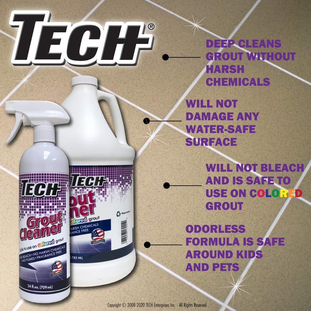 TECH Grout Cleaner Spray - Ready-to-Use Tile, Floor & Wall Cleaner | No Harsh Chemicals | 24 Oz Bottle | Perfect for Bathroom, Kitchen & Shower Cleaning