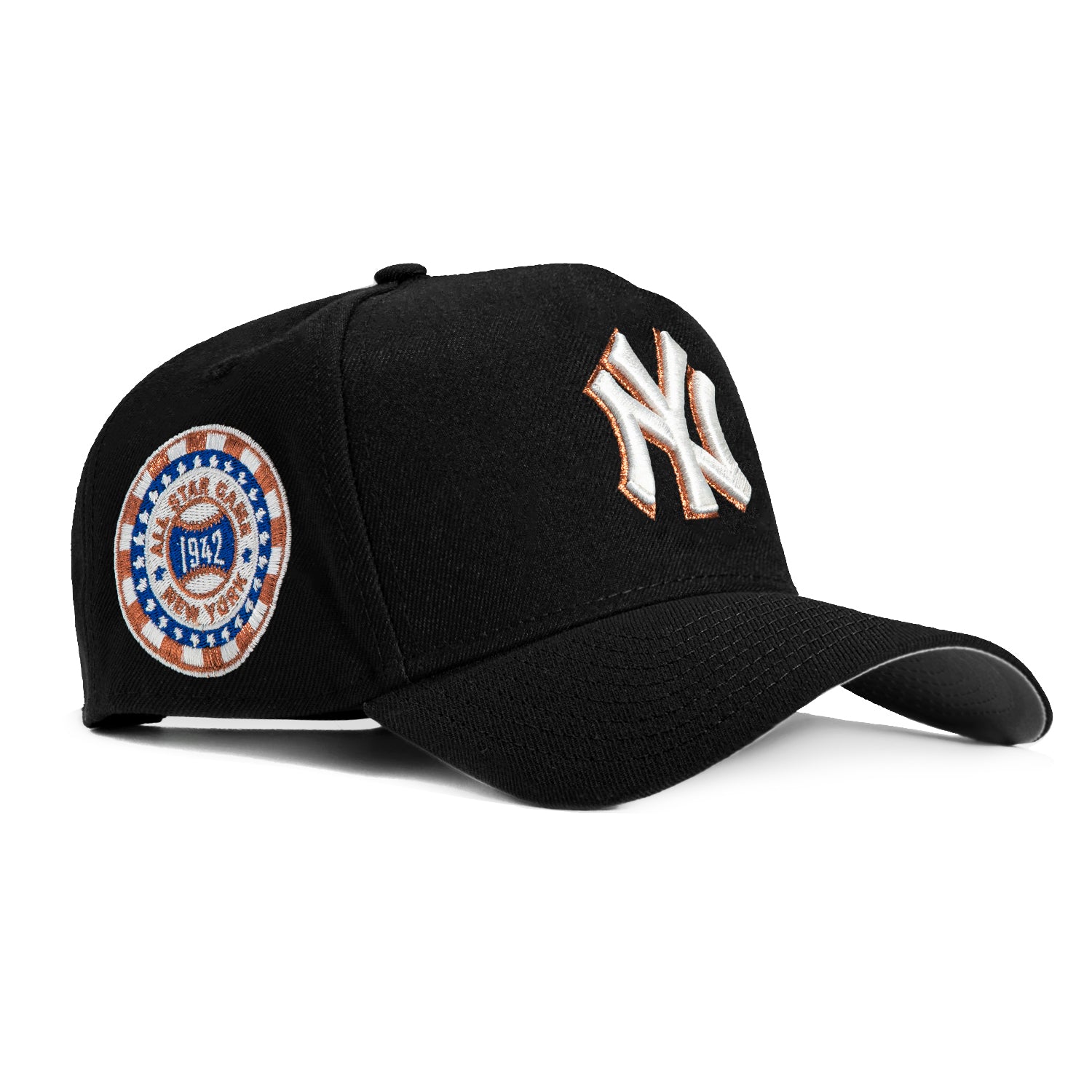 New Era 9Forty A-Frame New York Yankees 1942 All Star Game Patch Snapback Hat - Black, Ivory, Metallic Copper | Vintage Baseball Cap for Men & Women | Perfect for Yankees Fans, Game Day & Streetwear Fashion