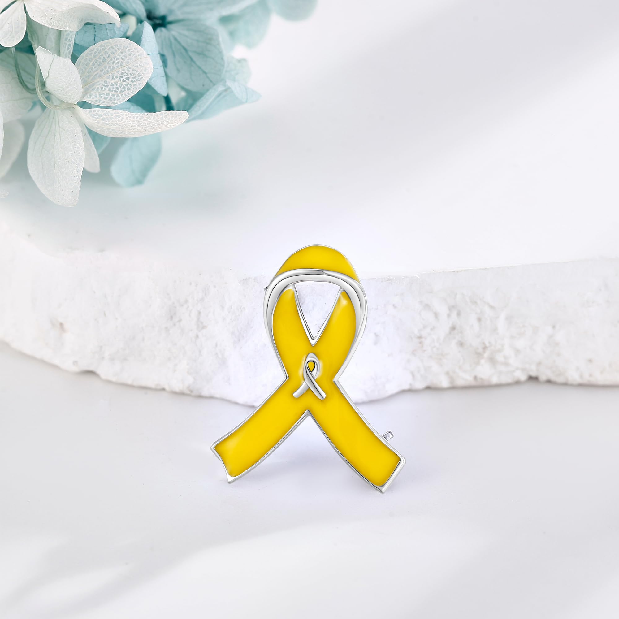 925 Sterling Silver Cancer Awareness Ribbon Pin - Pink, Yellow, Blue, Orange, Teal, Purple - Leukemia, Kidney, Colon, Breast Cancer Charity Fundraiser Brooch for Events, Memorials & Support Groups