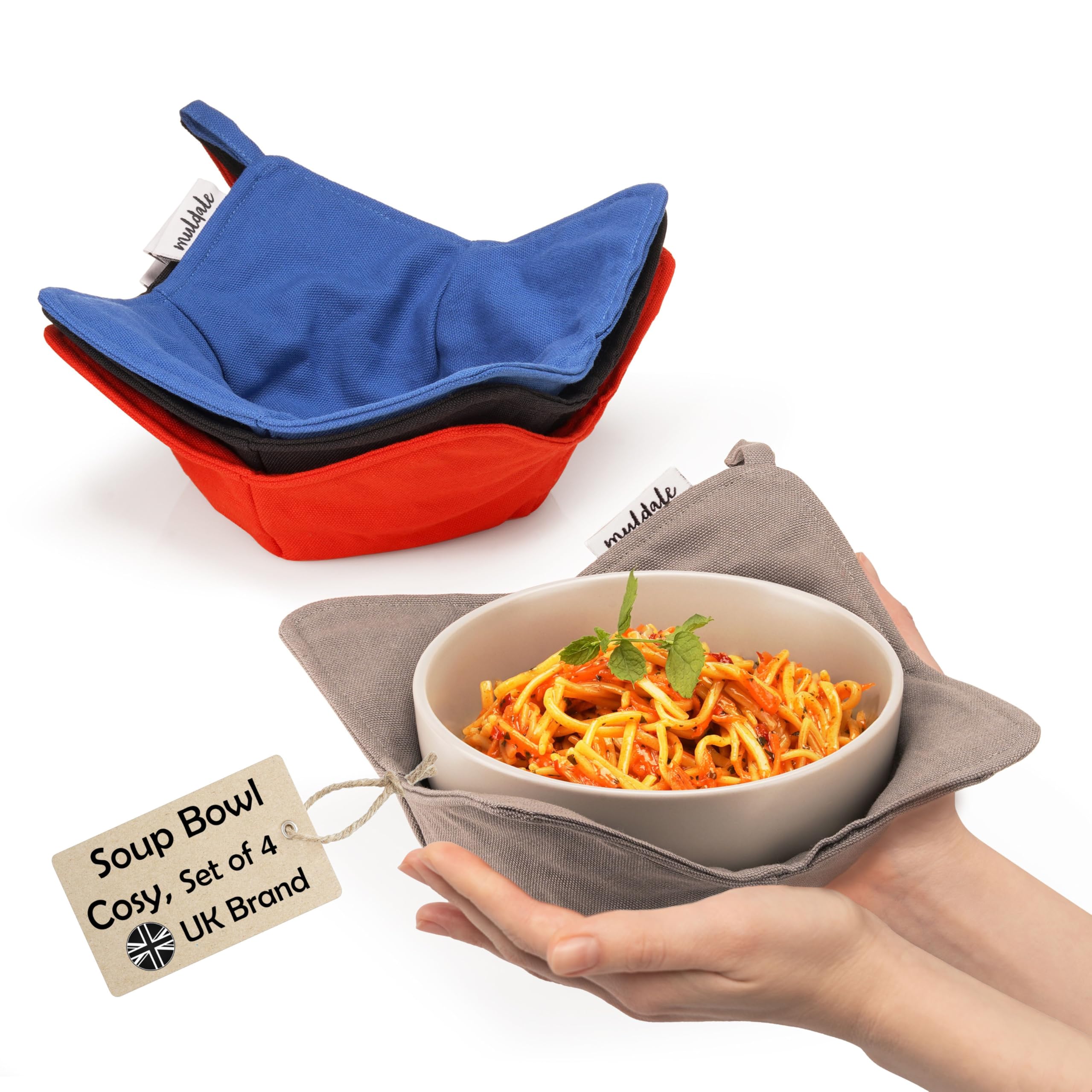 Heat-Resistant Microwave Bowl Cozy Holders - Set of 4 Machine Washable Soup Bowl Grippers for Hot Food - Dishwasher Safe Hot Pads - Perfect for Microwave, Oven & Serving Hot Dishes