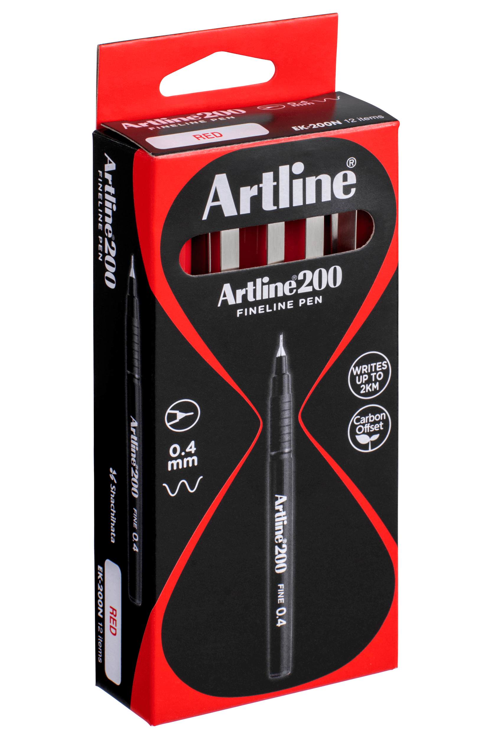 Artline 200 Fineliner Pen Set - 0.4mm Fine Point Red Marker Pens (12 Pack) for Sketching, Journaling & Office Use