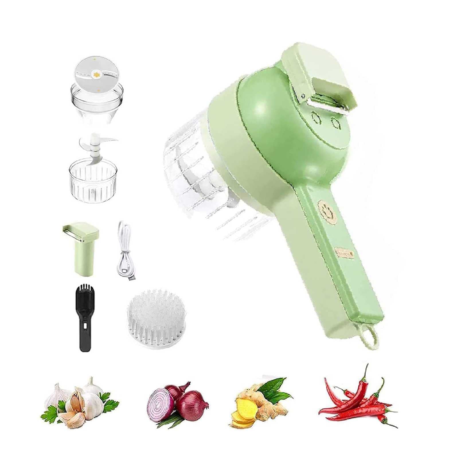 4-in-1 Electric Vegetable Chopper & Slicer Set - USB Rechargeable Multi-Function Food Processor for Garlic, Ginger, Onion, Pepper & Chili - Perfect for Meal Prep, Salad Making & Cooking at Home