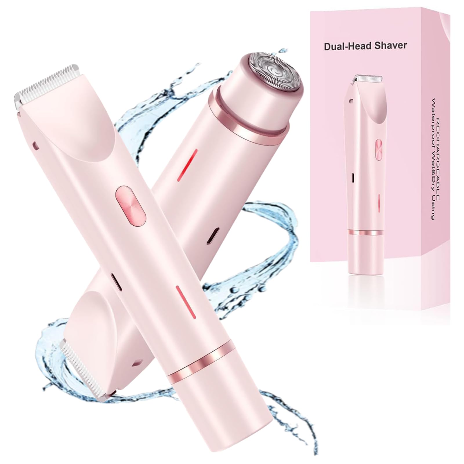 3-in-1 Electric Shaver for Women - Bikini Trimmer & Pubic Hair Remover with Dual Head, Rechargeable & Waterproof (Pink) | Perfect for Travel, Gym & Sensitive Skin Care