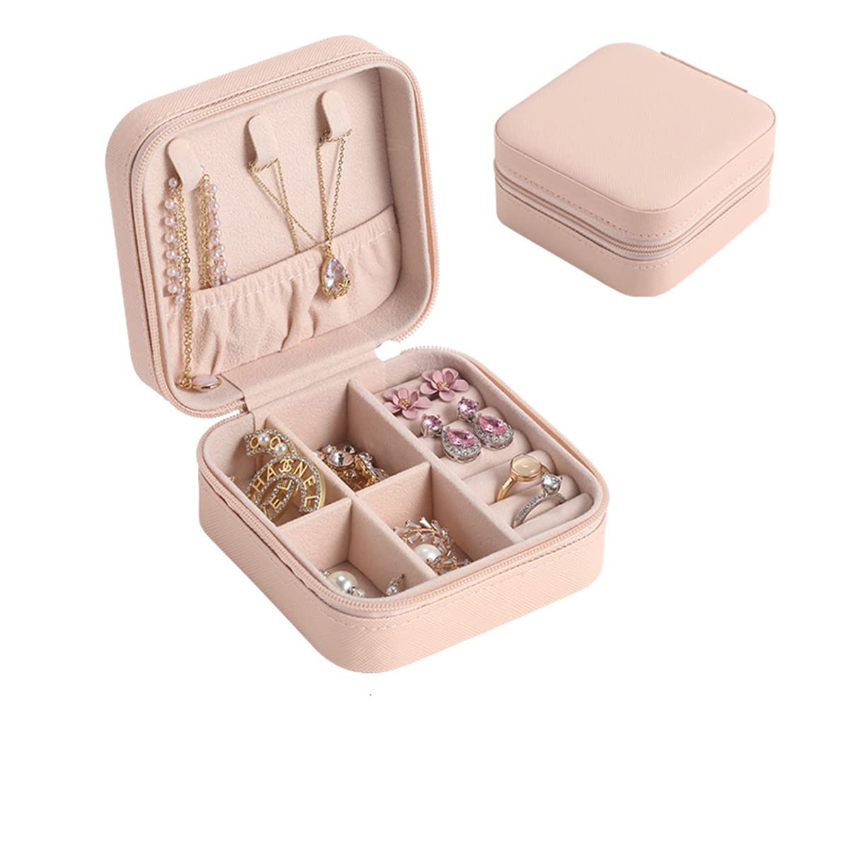 PU Leather Jewelry Box - Double Layer Travel Jewelry Organizer for Necklace, Ring & Small Accessories (10x10x5cm, Pink) | Perfect Gift for Women & Girls | Compact Storage for Travel, Home & Office Use