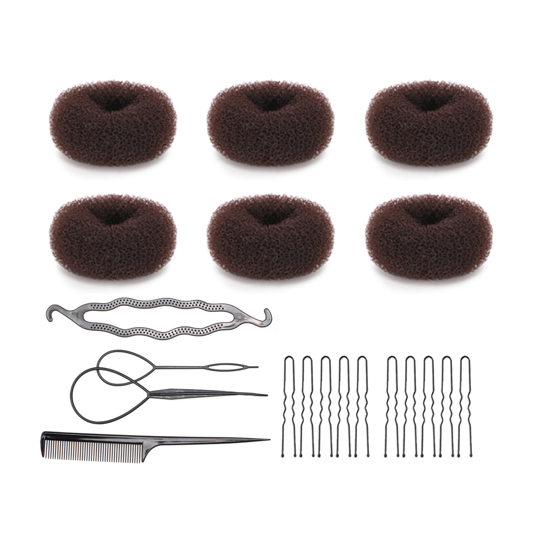 30 Pieces Hair Bun Shaper Set - Donut Hair Rings, Sock Buns, Black Magic Twist Styling Accessories for DIY Hairstyles for Girls & Women (Brown) | Perfect for Parties, Weddings, Prom & Everyday Hairstyling
