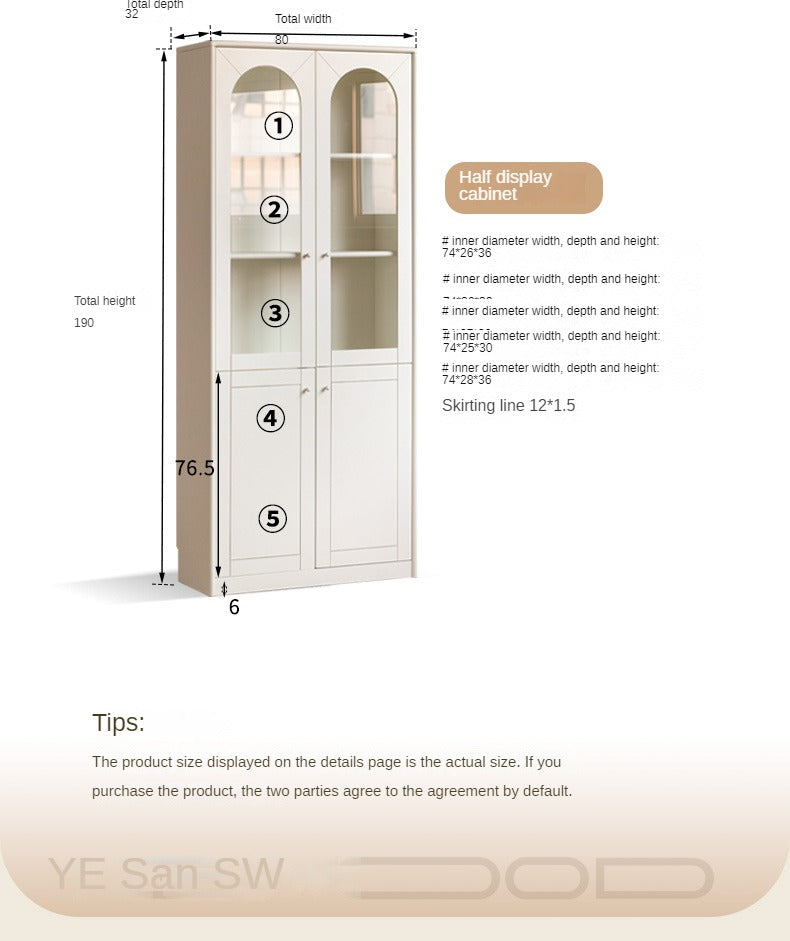 French Cream Style Poplar Solid Wood Bookcase with Glass Door - Whole Wall Combination for Living Room, Office & Library Storage