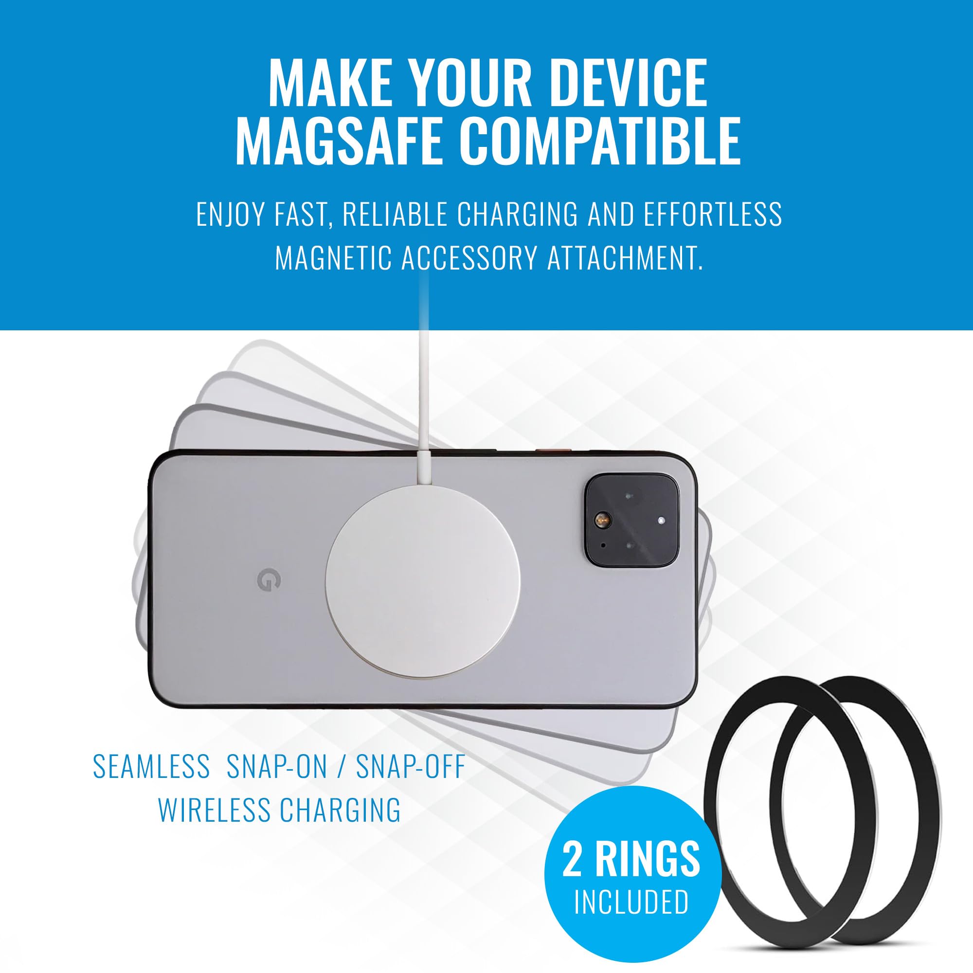 Naztech MagUp MagSafe Magnetic Ring Adapter - Universal Strong Grip for iPhone 16/15/14/13, Galaxy S24/S23 & Android Qi-Enabled Cases (2 Pack) - Perfect for Car Mounts, Wireless Charging & Secure Phone Attachment