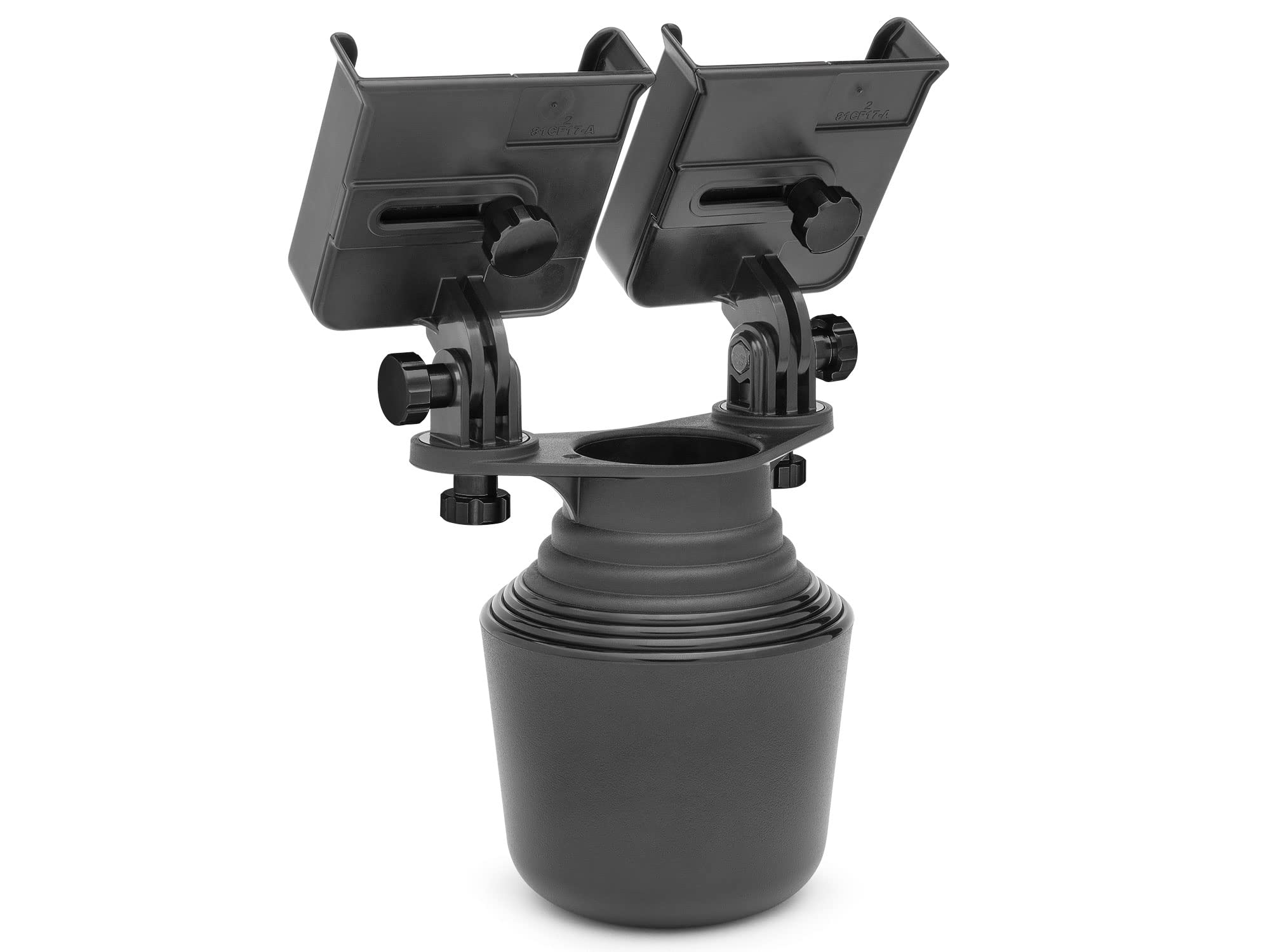 Universal Dual Cell Phone Cup Holder - WeatherTech CupFone Duo XL (8ACF12XLDBK) with Black Billet Knobs | Perfect for Cars, Trucks & SUVs | Secure Phone Mount for Road Trips & Commuting