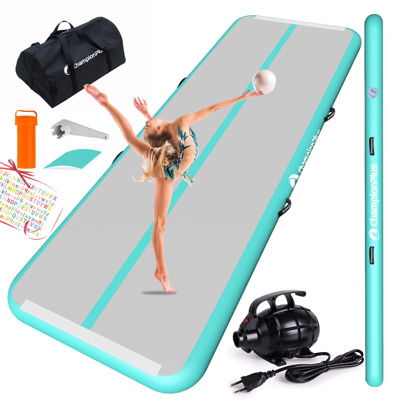 Inflatable Gymnastics Air Tumbling Mat - 4/8 Inch Thick Tumble Track for Home Training, Cheerleading & Water Yoga - 10ft, 13ft, 16ft, 20ft Sizes with Electric Air Pump - Perfect for Indoor Workouts, Backyard Play & Fitness Classes
