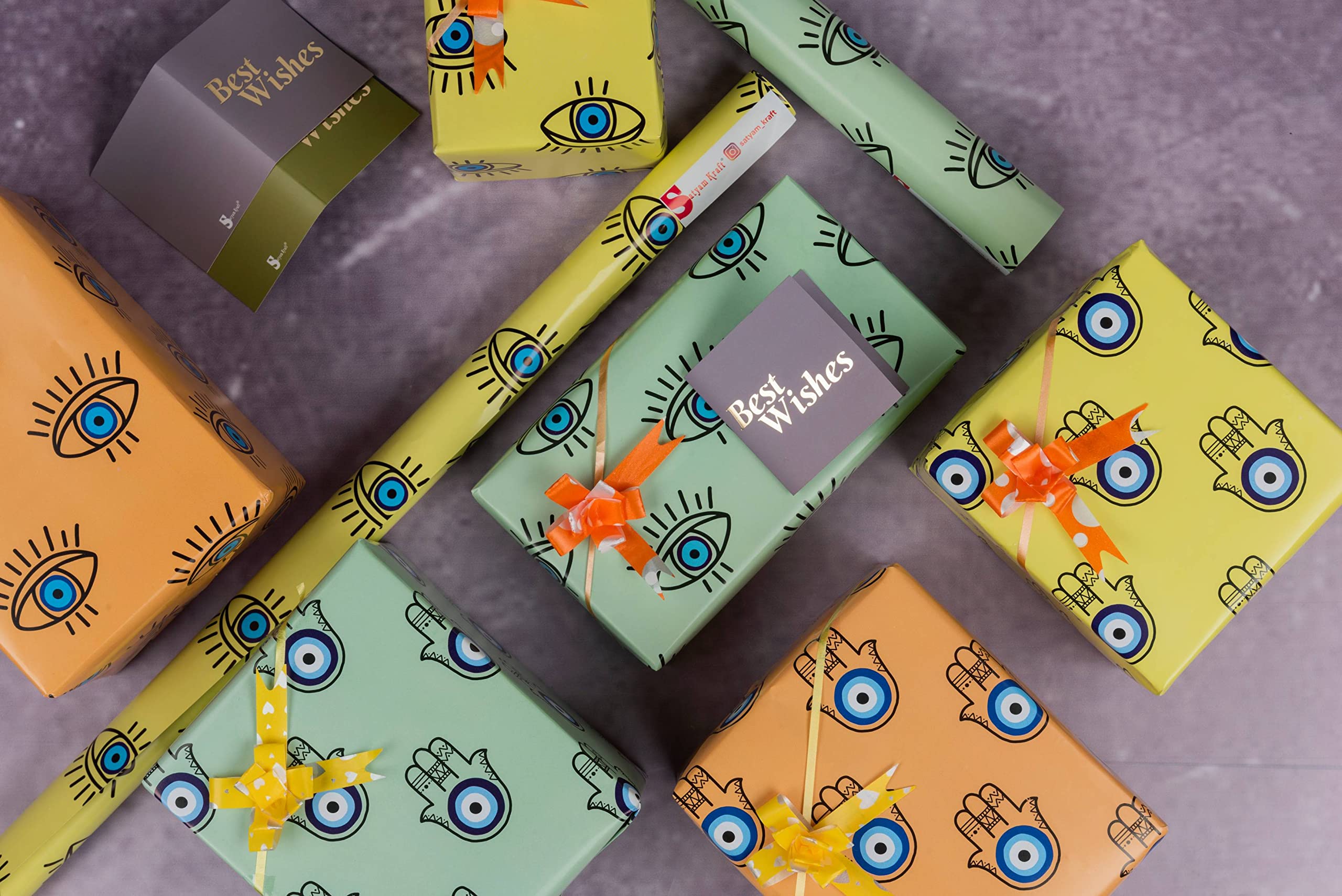 6-Piece Evil Eye Printed Gift Wrapping Paper Set - 28x19 Inch Mix Designs for Birthday, Wedding & Christmas Presents | Premium Wrapping Sheets for Party Favors, Gift Bags & Holiday Decorations