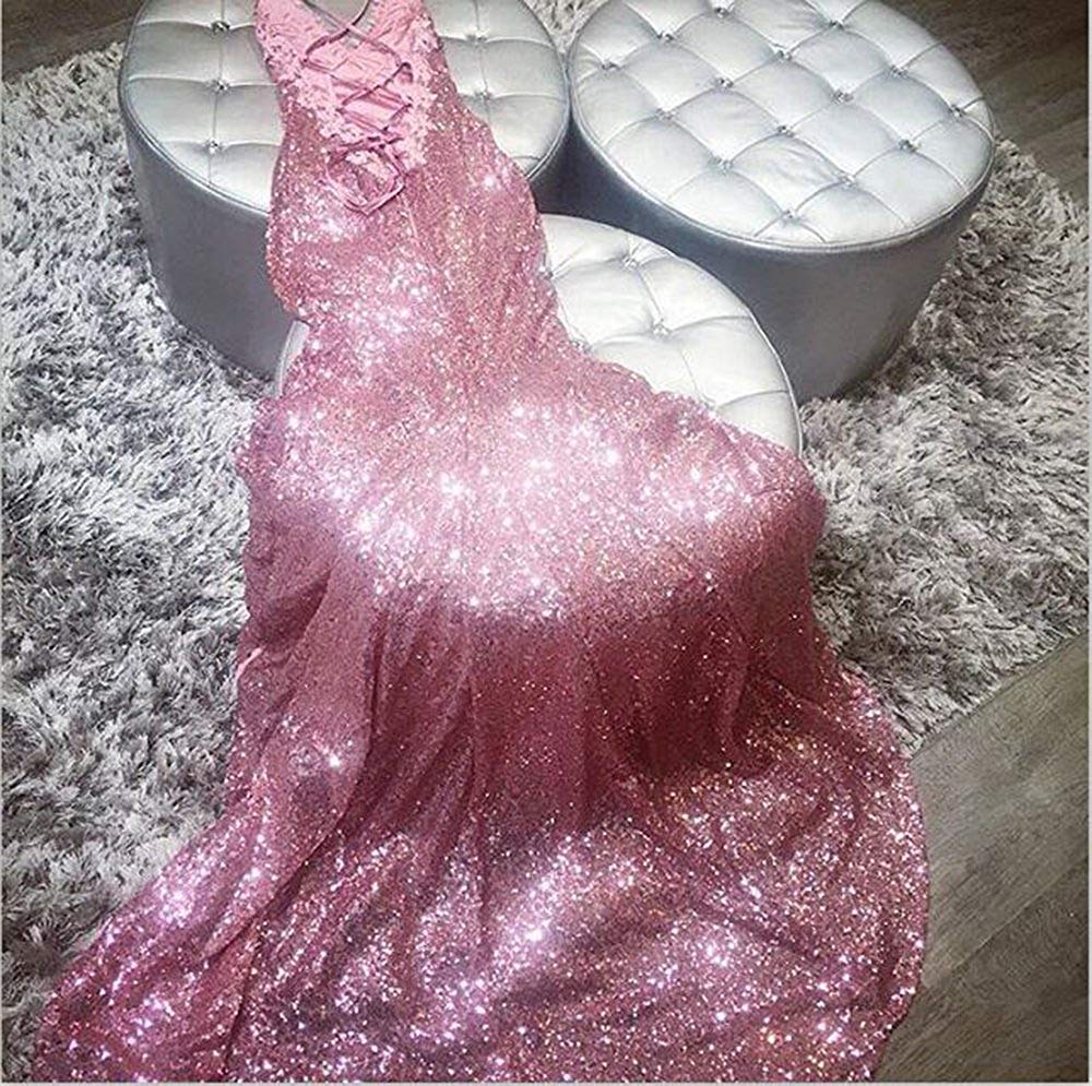 Sparkly Sequin Mermaid Prom Dress for Women - V Neck Spaghetti Straps Backless Evening Gown for Homecoming, Party & Special Occasions
