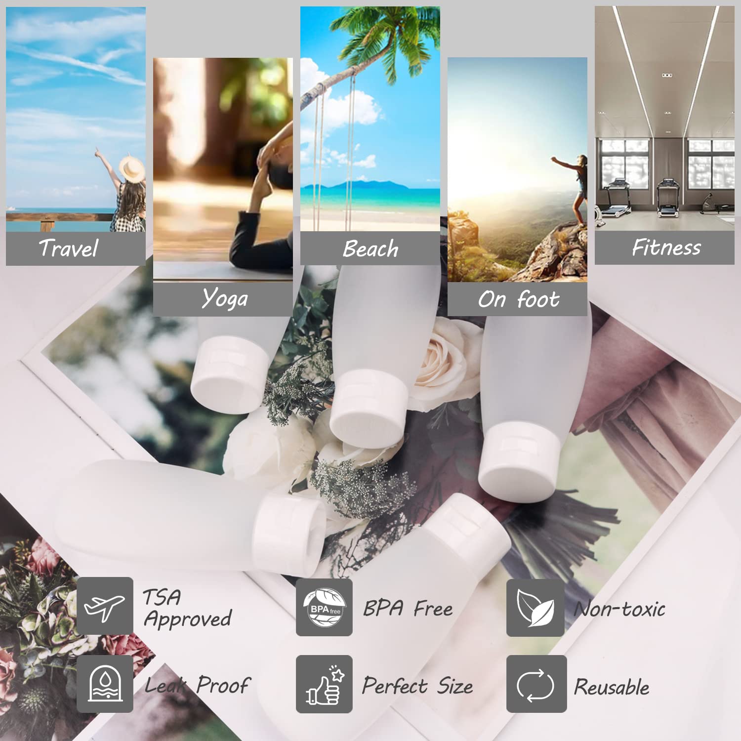 10 Pack 60ml/2oz Refillable Plastic Squeeze Tubes - Travel Bottles for Shampoo, Conditioner, Lotion & Toiletries | Translucent Frosted Soft Cosmetic Containers with Flip Top Lids | Perfect for Travel, Gym, Camping & Daily Use