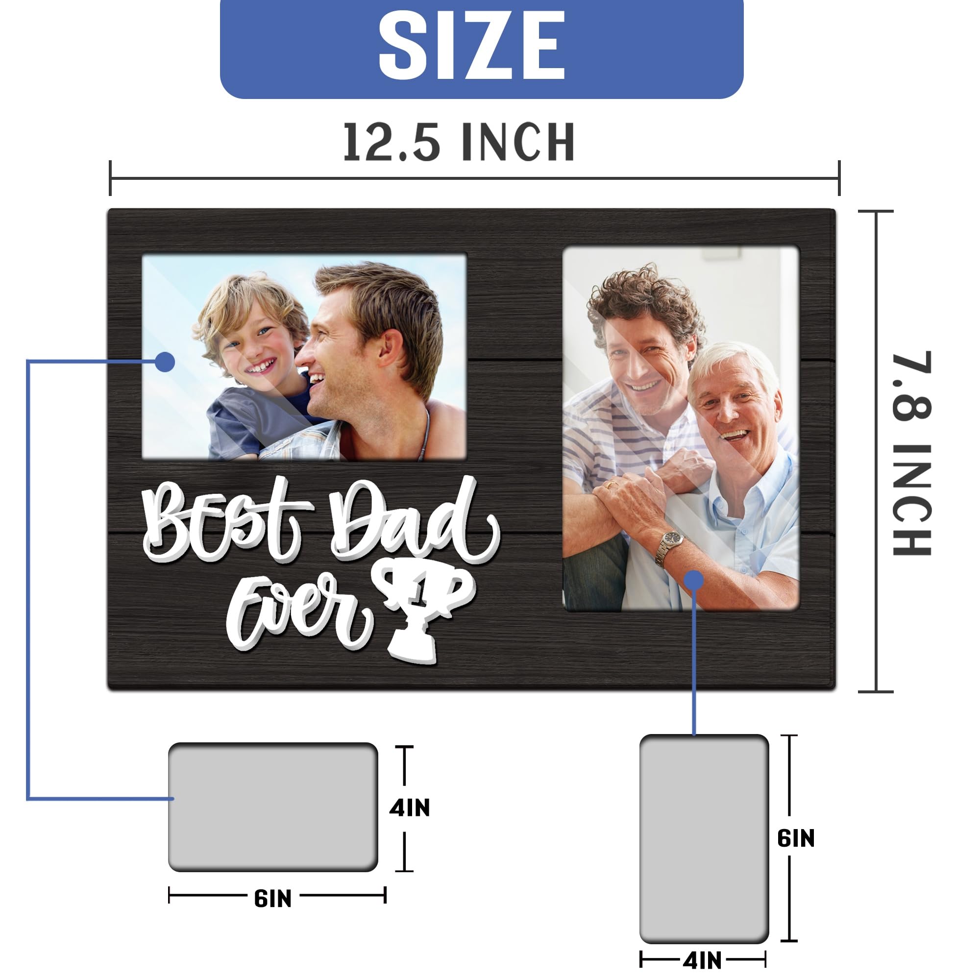 Best Dad Ever 3D Picture Frame - Holds 2 4x6 Photos | Unique Father's Day Gift from Son | Perfect for Home, Office Desk & Special Occasions