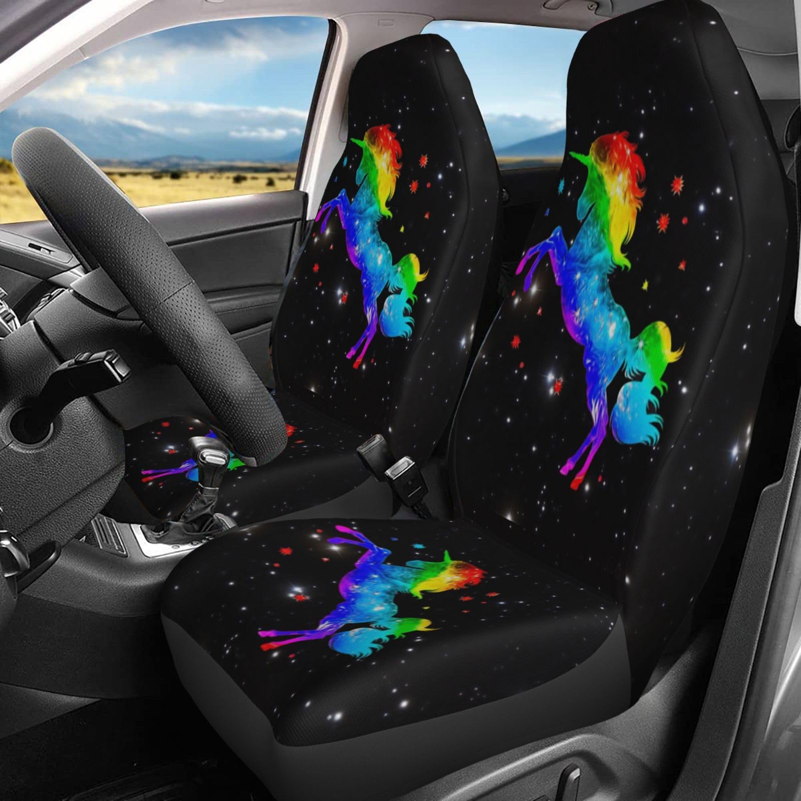 Galaxy Rainbow Unicorn Car Seat Covers - Universal 2-Piece Set for Most Cars, SUVs, Sedans & Trucks | Waterproof & Non-Slip Auto Seat Protectors | Perfect for Kids, Teens & Fantasy Lovers' Vehicles